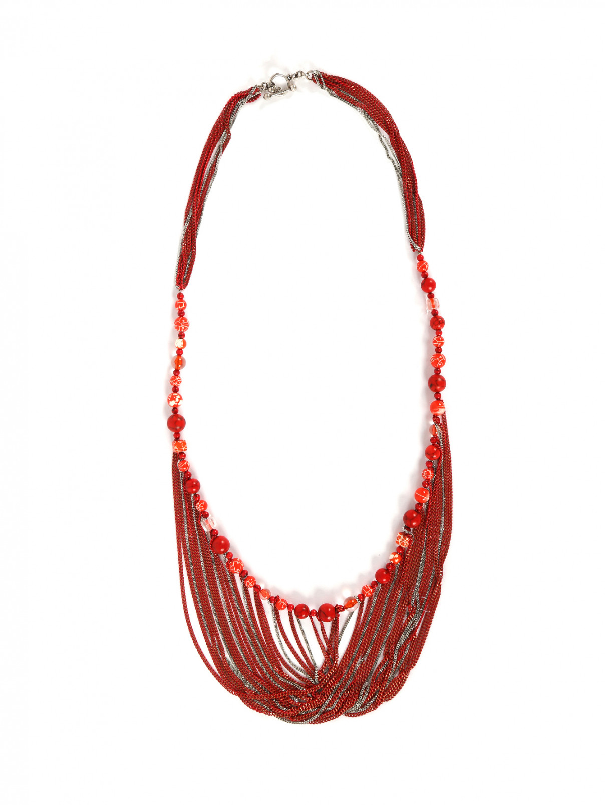 Ожерелье из бусин и металлических цепочек Jean Paul Gaultier  –  Общий вид  – Цвет:  Красный