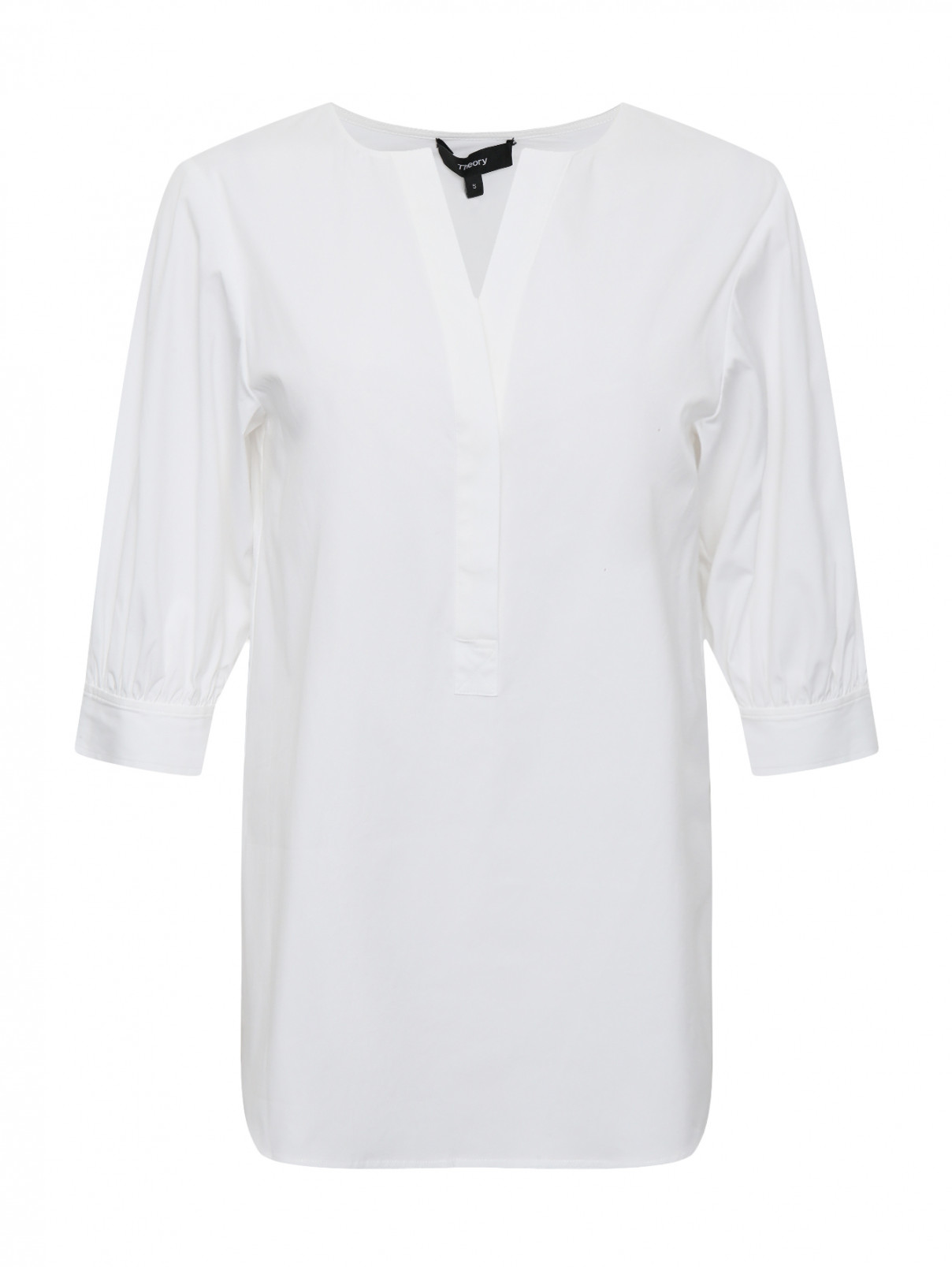 Блуза свободного кроя из хлопка Theory  –  Общий вид  – Цвет:  Белый