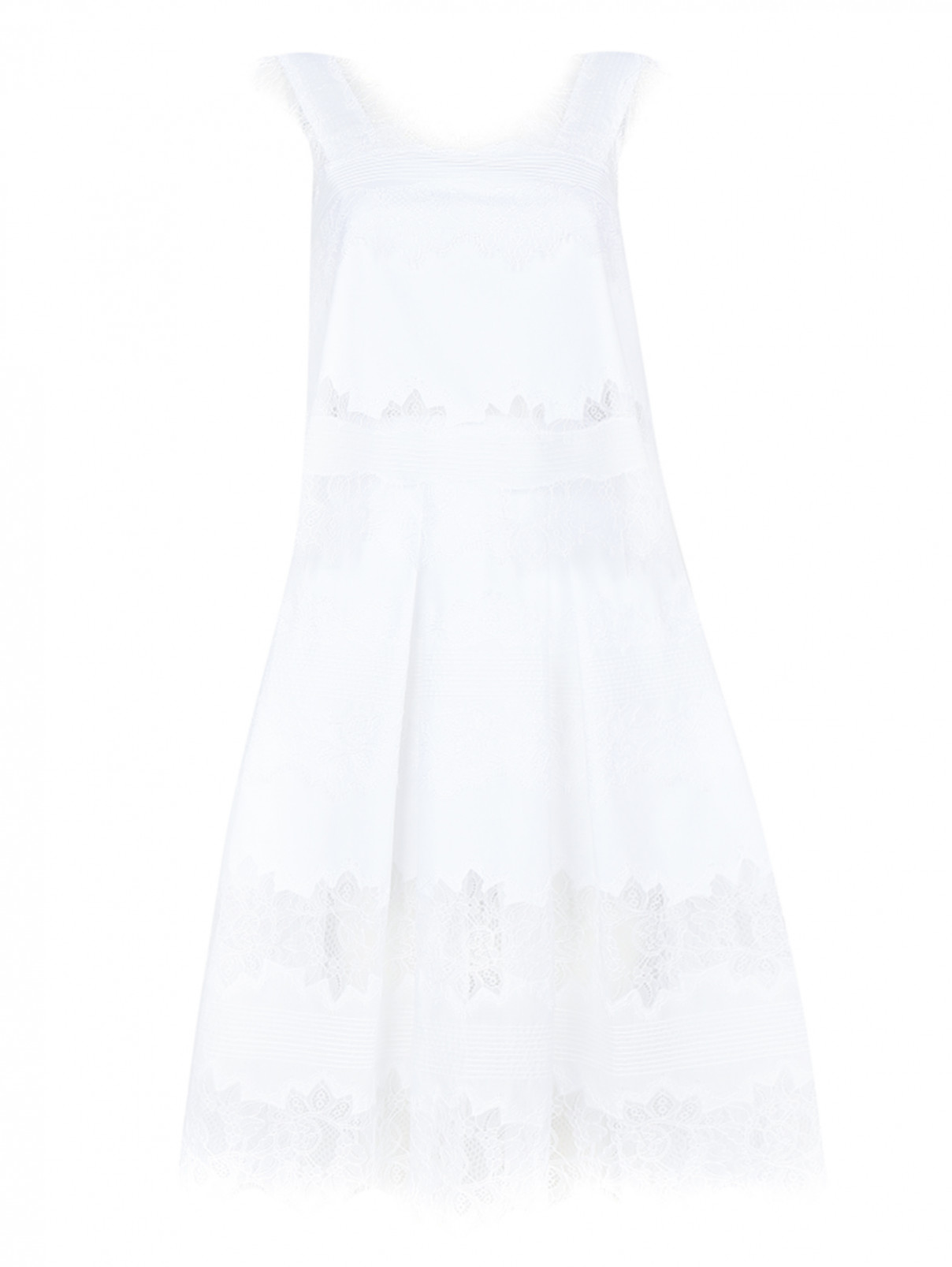 Платье-миди из хлопка декорированное кружевом Ermanno Scervino  –  Общий вид  – Цвет:  Белый