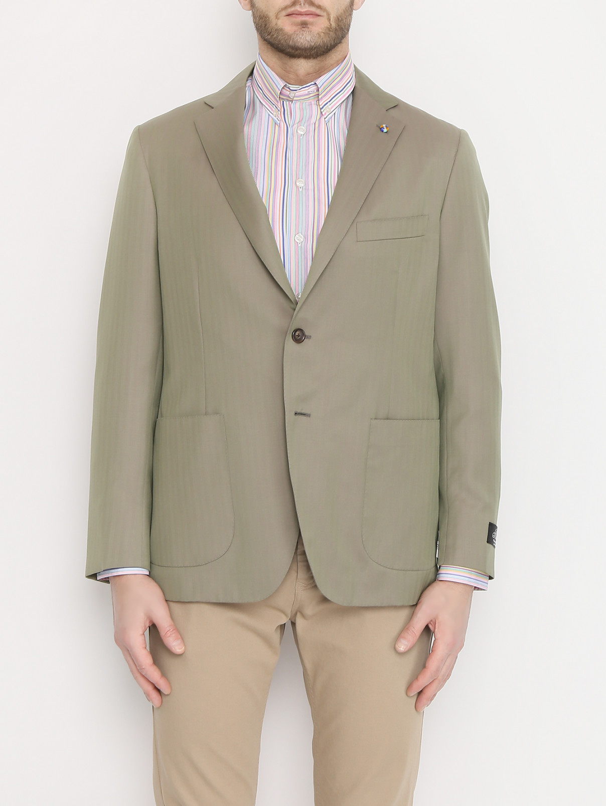 Пиджак из шерсти с накладными карманами Belvest  –  МодельОбщийВид1  – Цвет:  Зеленый