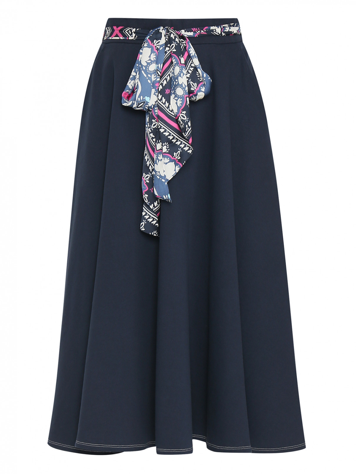 Трикотажная юбка-миди с поясом Max&Co  –  Общий вид  – Цвет:  Синий