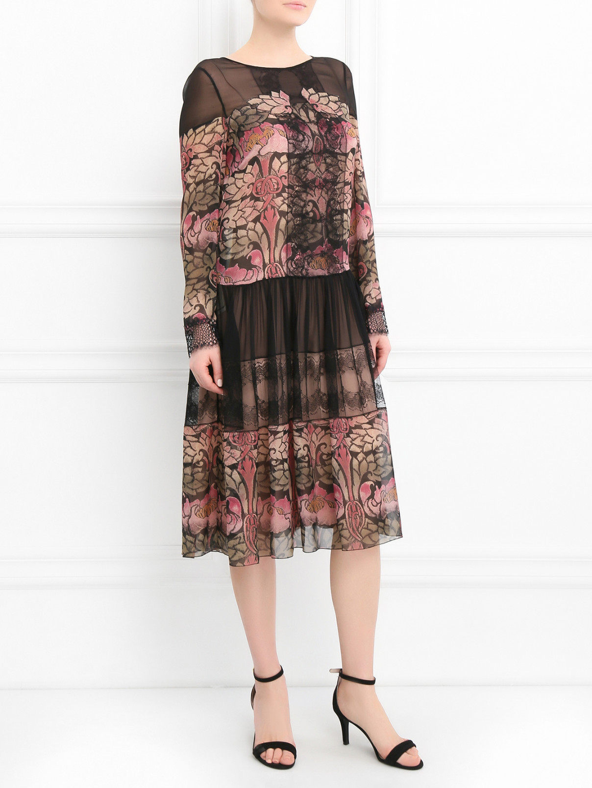 Платье из шелка с кружевной отделкой Alberta Ferretti  –  Модель Общий вид  – Цвет:  Черный