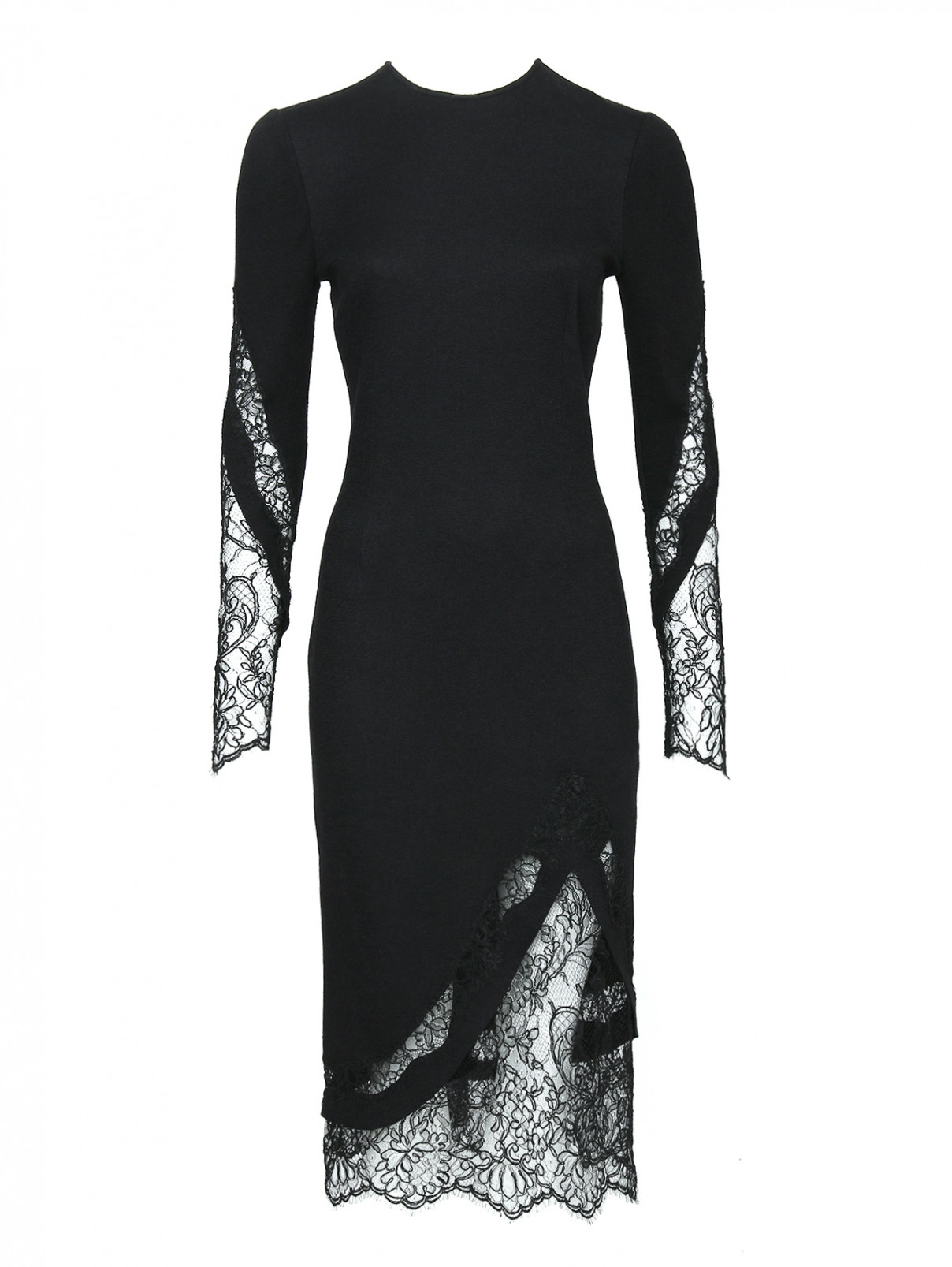 Платье из шерсти, шелка и кашемира с кружевом Ermanno Scervino  –  Общий вид  – Цвет:  Черный