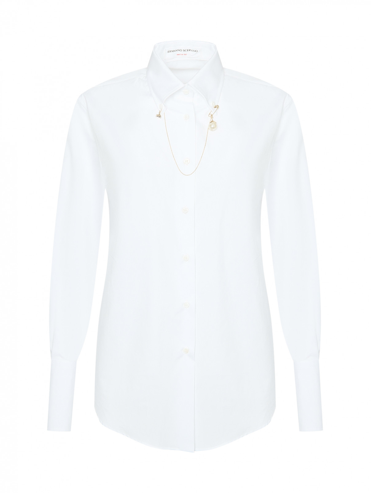 Рубашка из хлопка с аппликацией на вороте Ermanno Scervino  –  Общий вид  – Цвет:  Белый