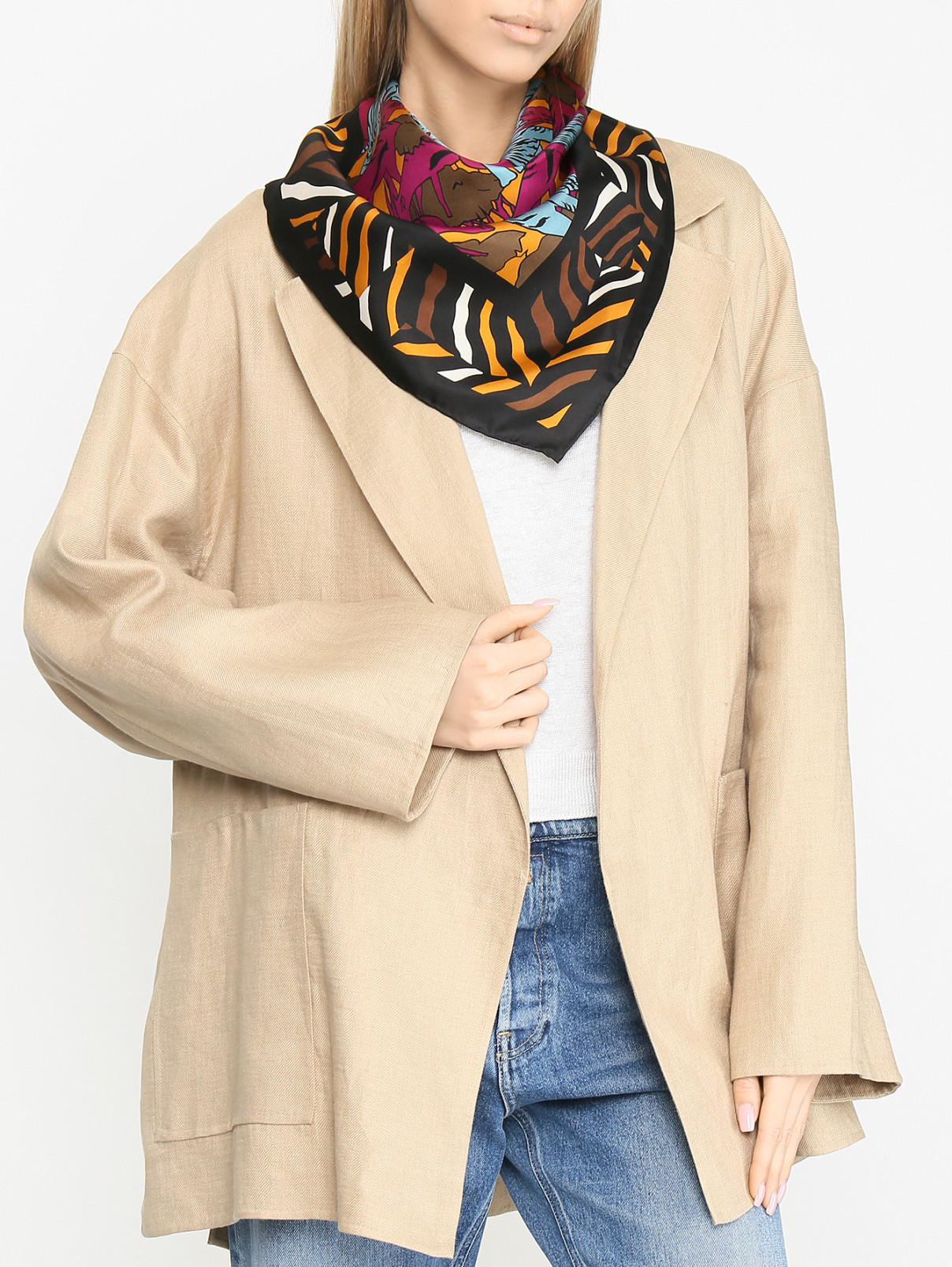 Платок из шелка с узором Weekend Max Mara  –  МодельОбщийВид  – Цвет:  Узор