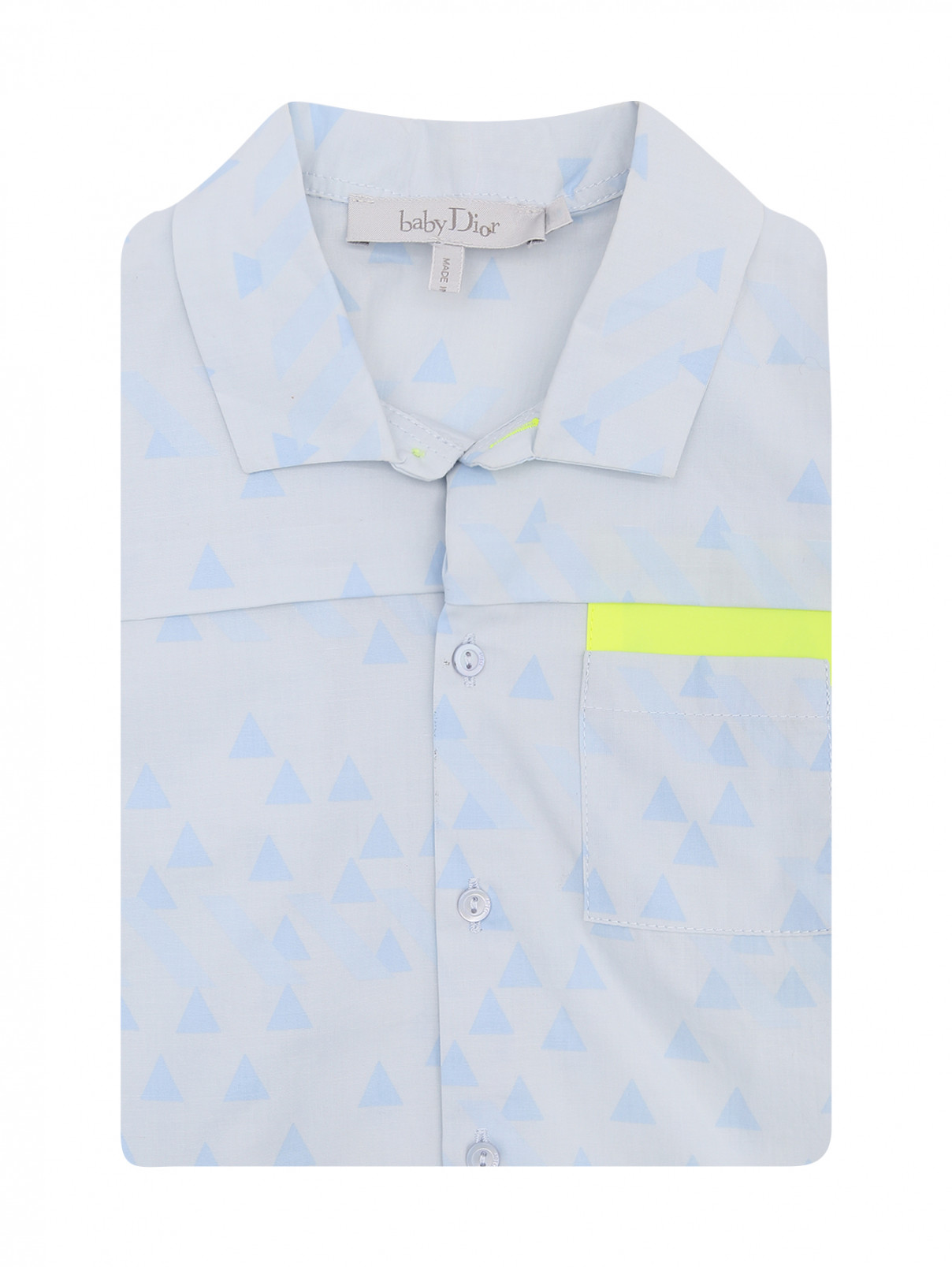 Рубашка хлопковая с узором Baby Dior  –  Общий вид  – Цвет:  Синий