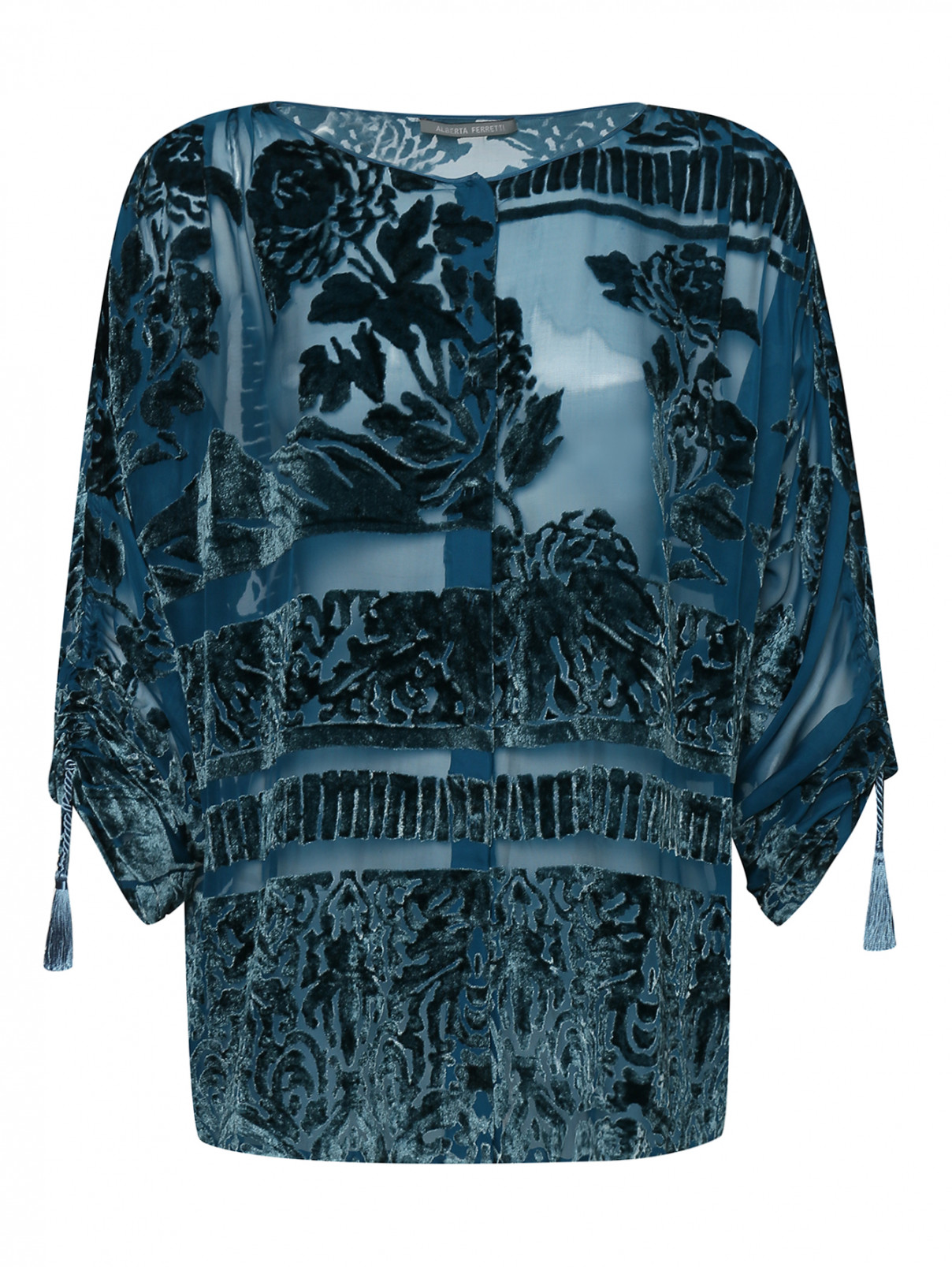 Блуза из шелкового панбархата Alberta Ferretti  –  Общий вид  – Цвет:  Синий