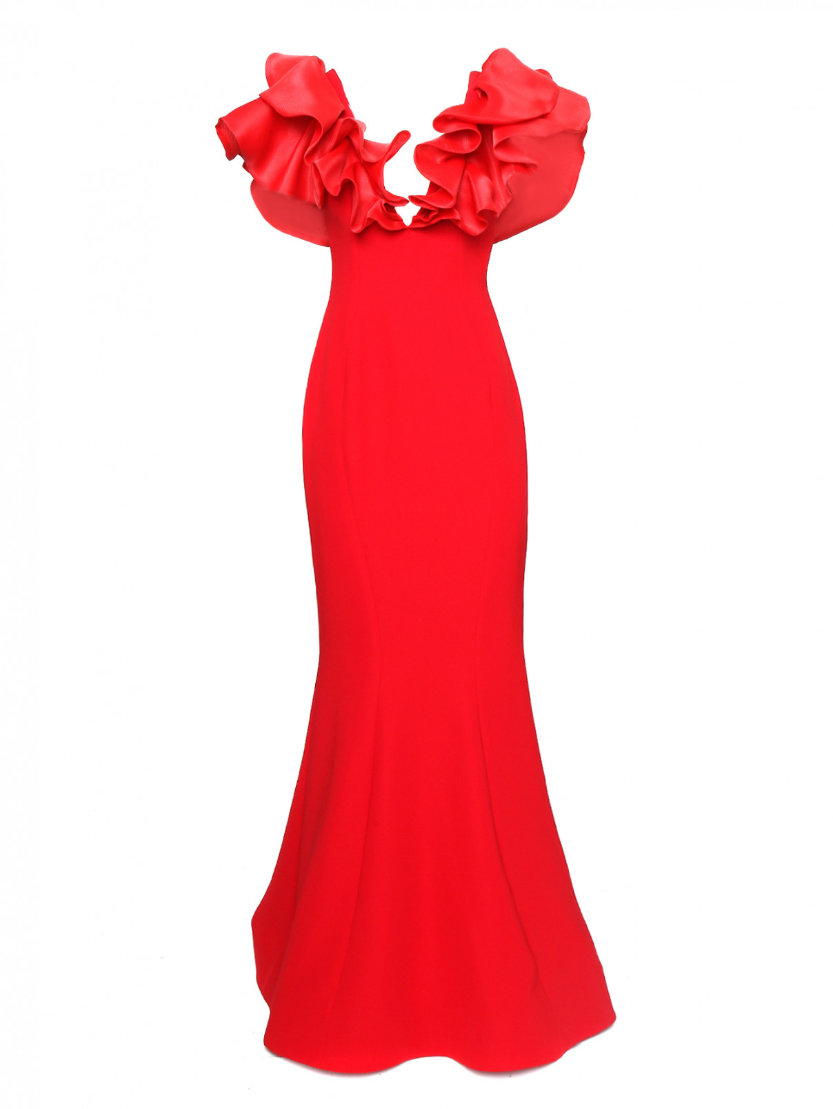 Платье макси с воланами на рукавах Gaby Charbachi  –  Общий вид  – Цвет:  Красный