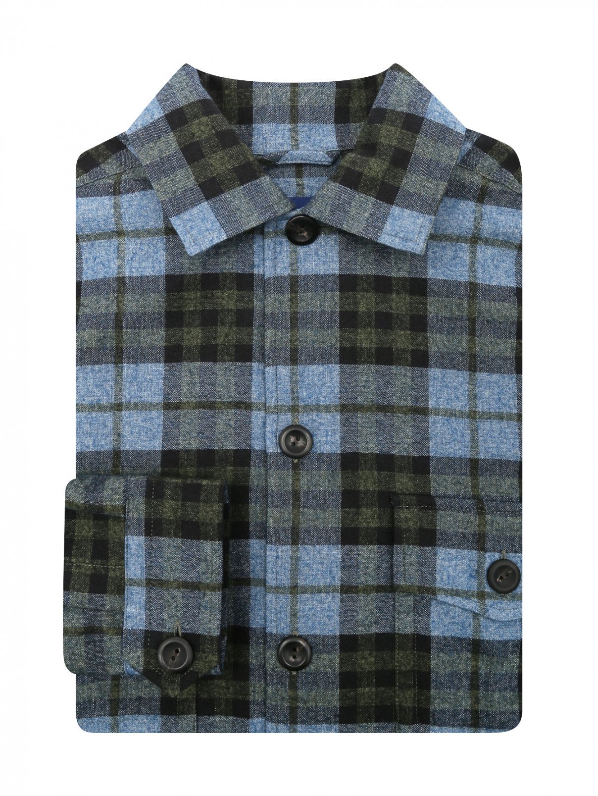 Рубашка из хлопка и шерсти с накладными карманами Eton  –  Общий вид  – Цвет:  Узор