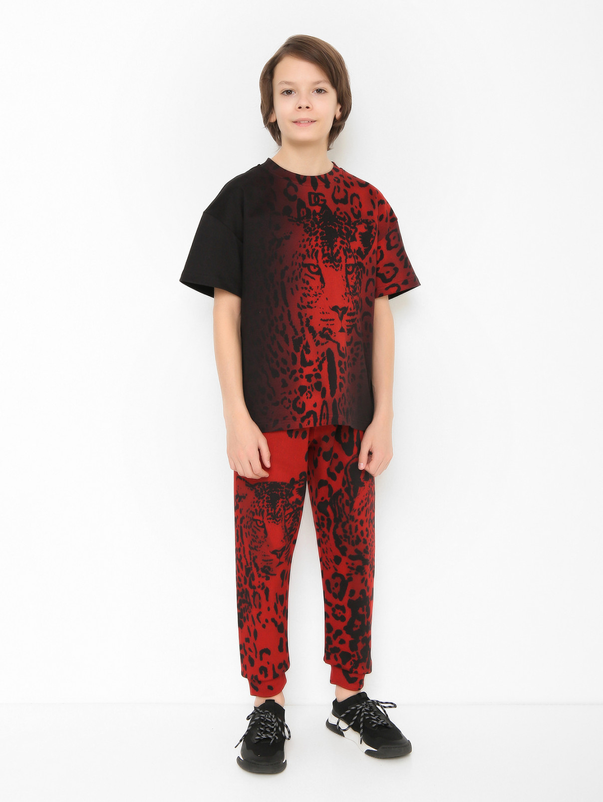 Трикотажные брюки с узором Dolce & Gabbana  –  МодельОбщийВид  – Цвет:  Красный