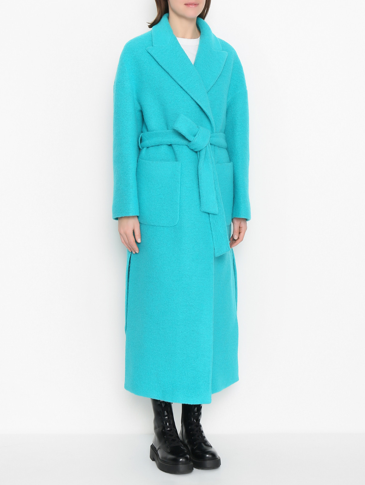 Пальто из смешанной шерсти с разрезами Shade  –  МодельВерхНиз  – Цвет:  Синий
