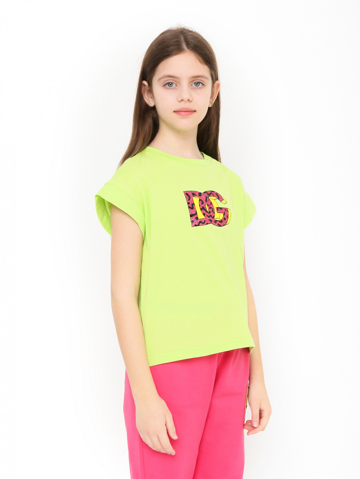 Хлопковая футболка с принтом Dolce & Gabbana  –  МодельВерхНиз  – Цвет:  Зеленый