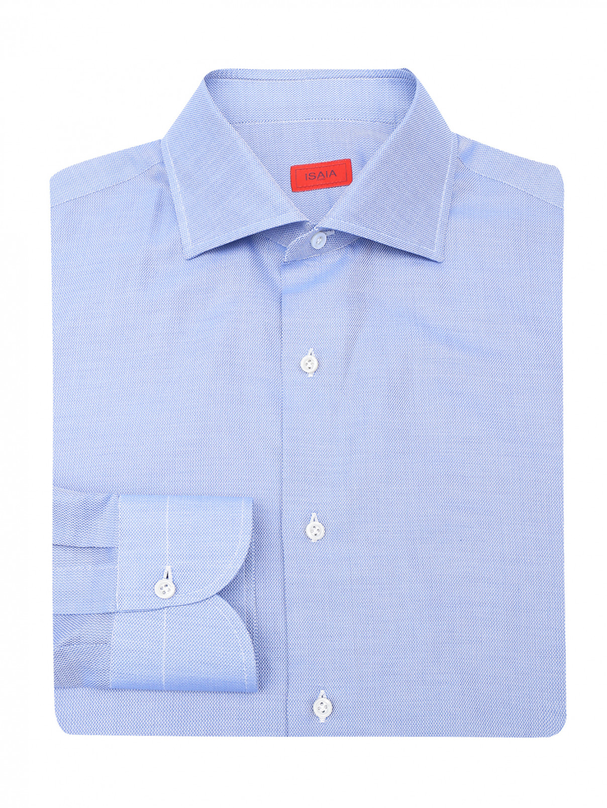 Рубашка из хлопка на пуговицах Isaia  –  Общий вид  – Цвет:  Синий