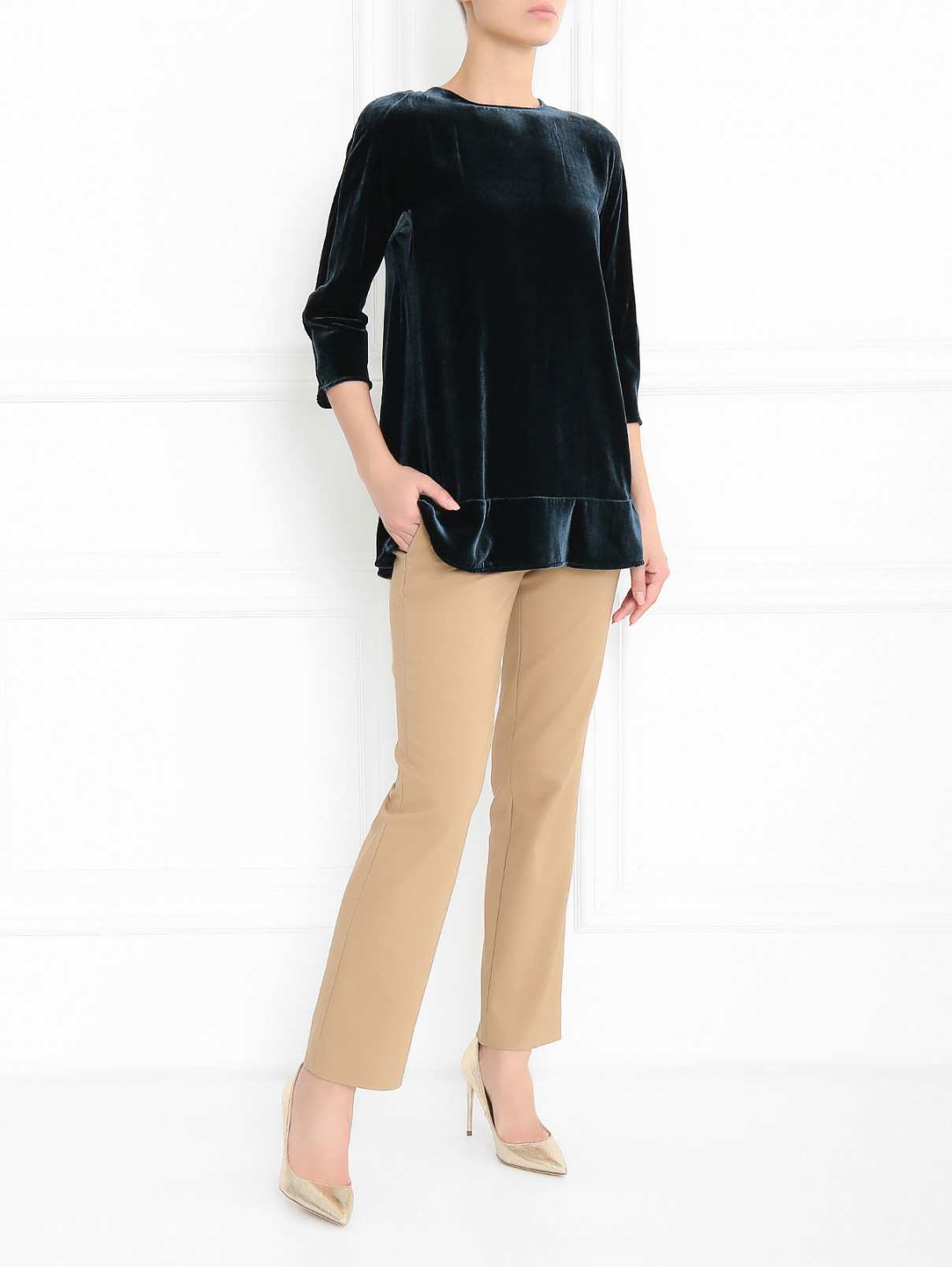 Бархатная блуза с баской Max Mara  –  Модель Общий вид  – Цвет:  Зеленый