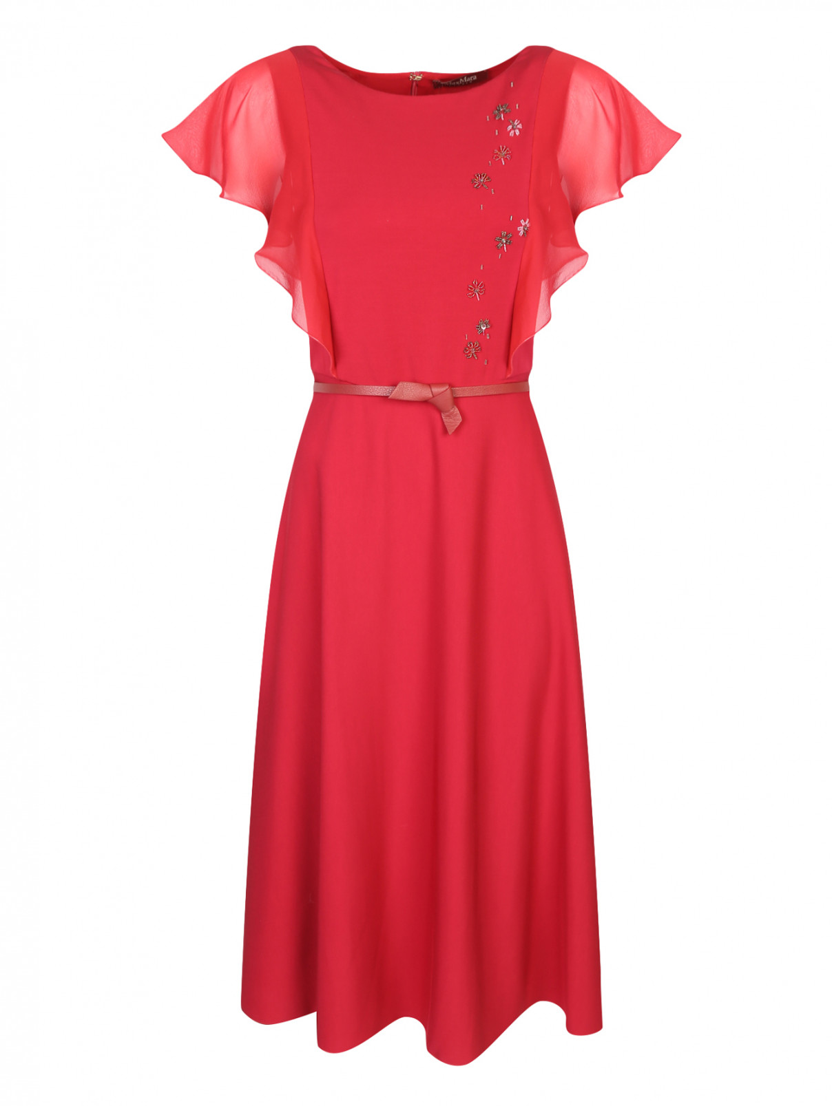 Платье из шелка декорированное бисером Max Mara  –  Общий вид  – Цвет:  Красный