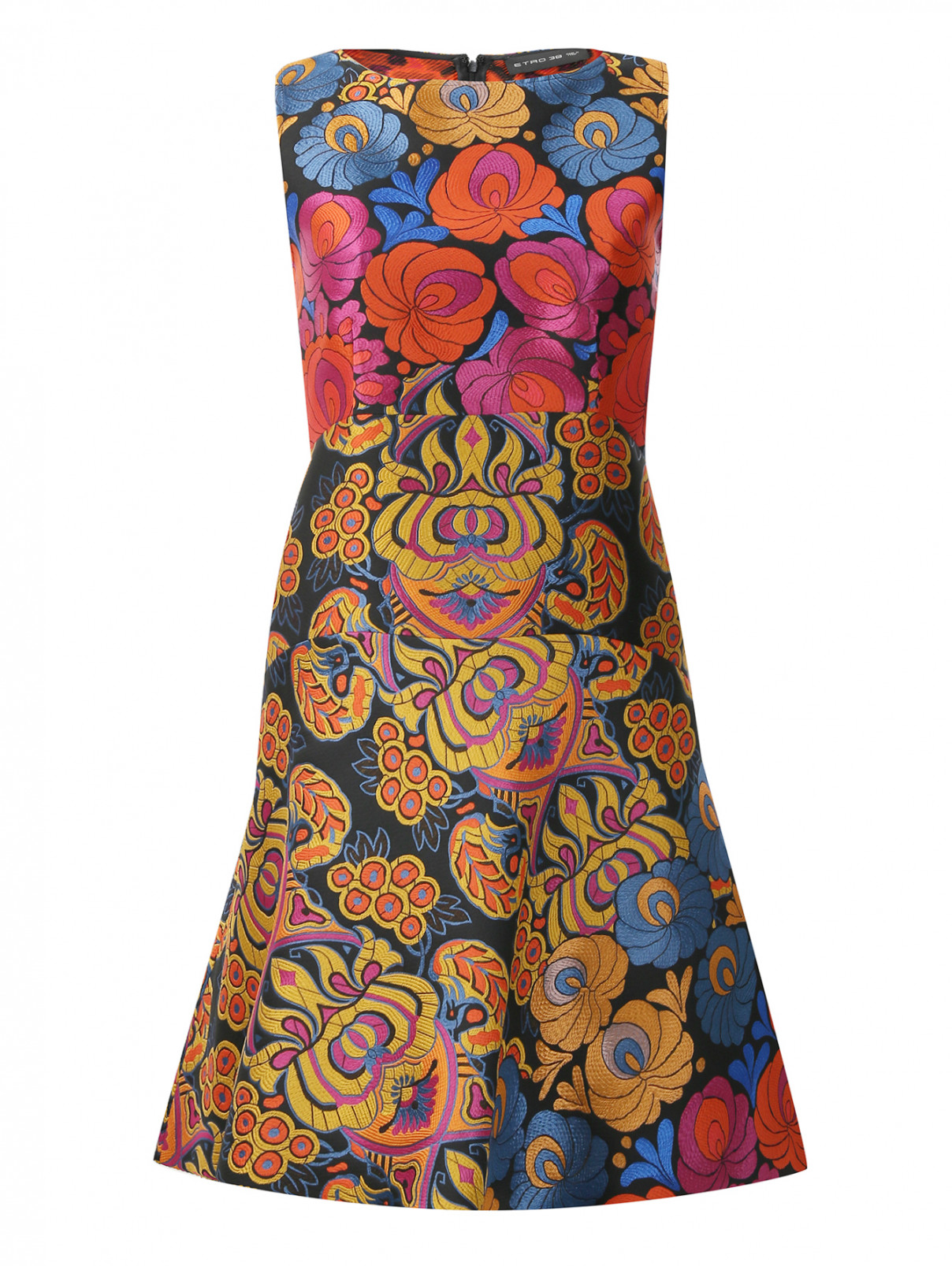 Платье-миди без рукавов с фактурным расшитым принтом Etro  –  Общий вид  – Цвет:  Мультиколор