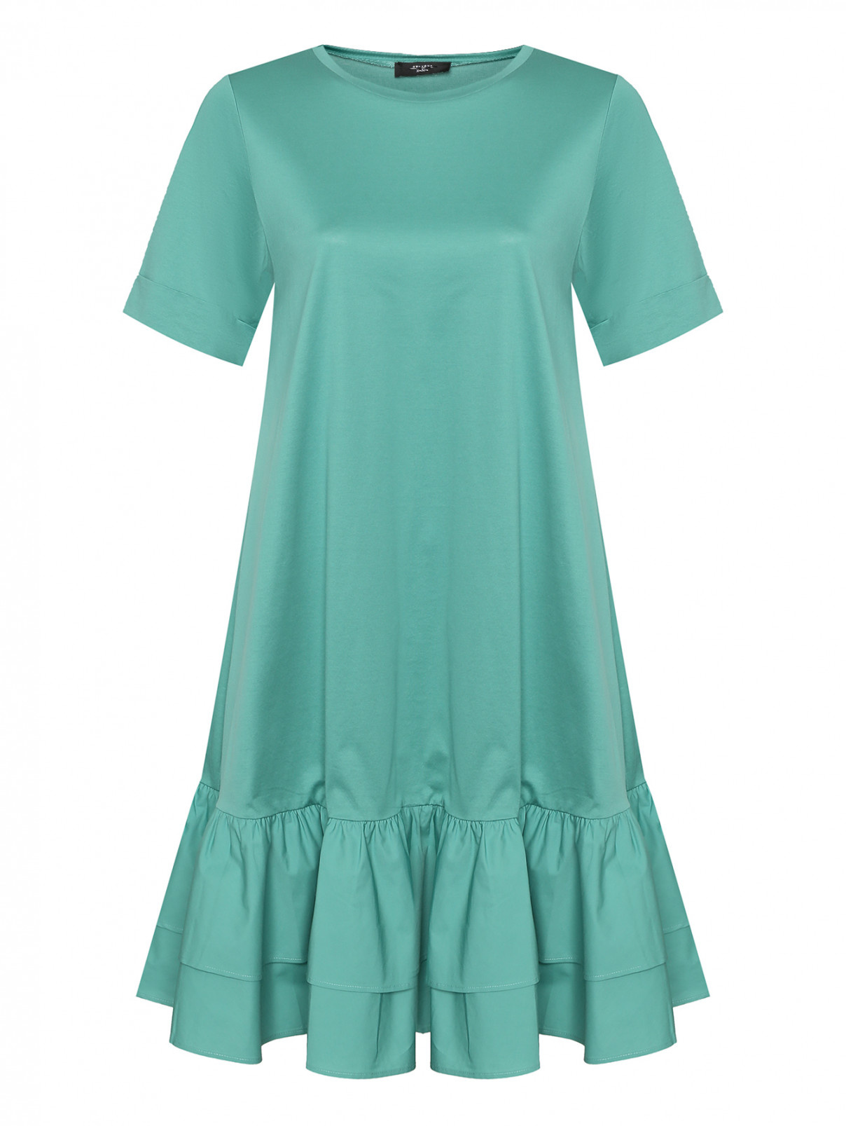Платье трикотажное с валаном Weekend Max Mara  –  Общий вид  – Цвет:  Зеленый