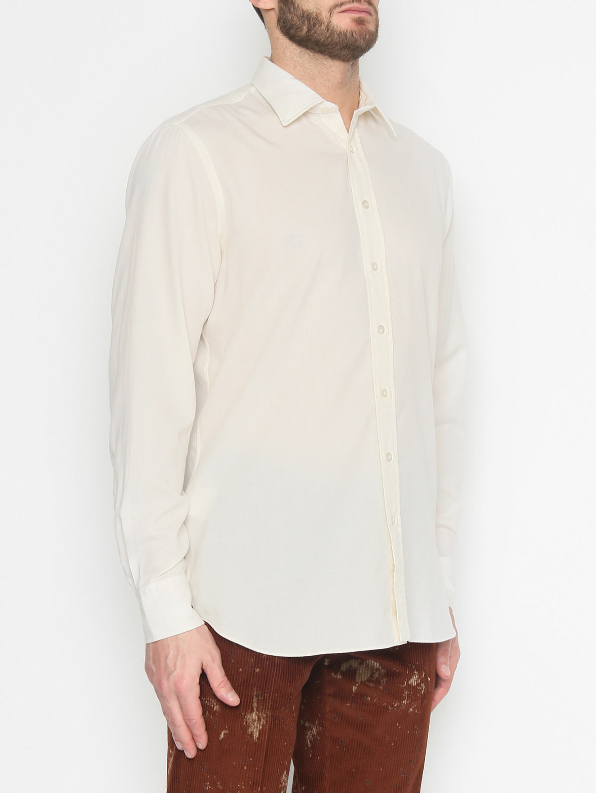 Однотонная рубашка из хлопка и шерсти LARDINI  –  МодельВерхНиз  – Цвет:  Бежевый