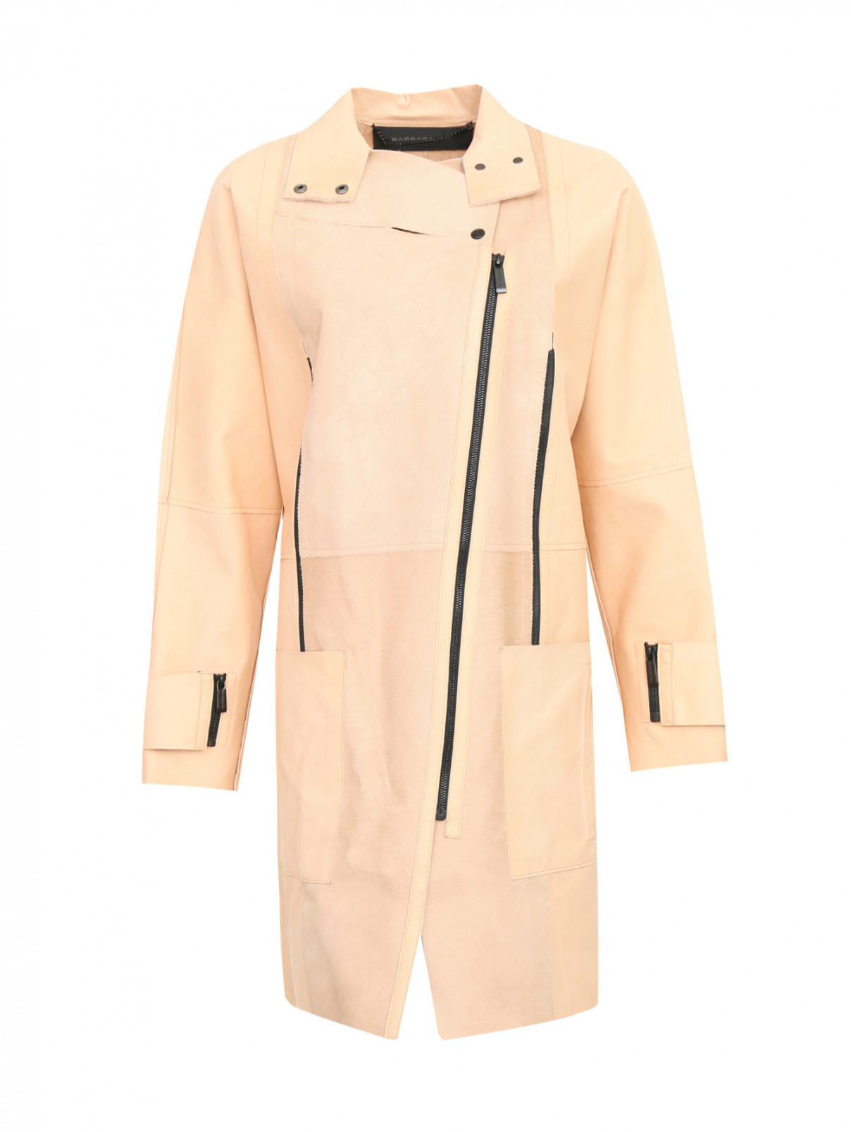 Пальто из кожи с контрастной отделкой Barbara Bui  –  Общий вид  – Цвет:  Розовый