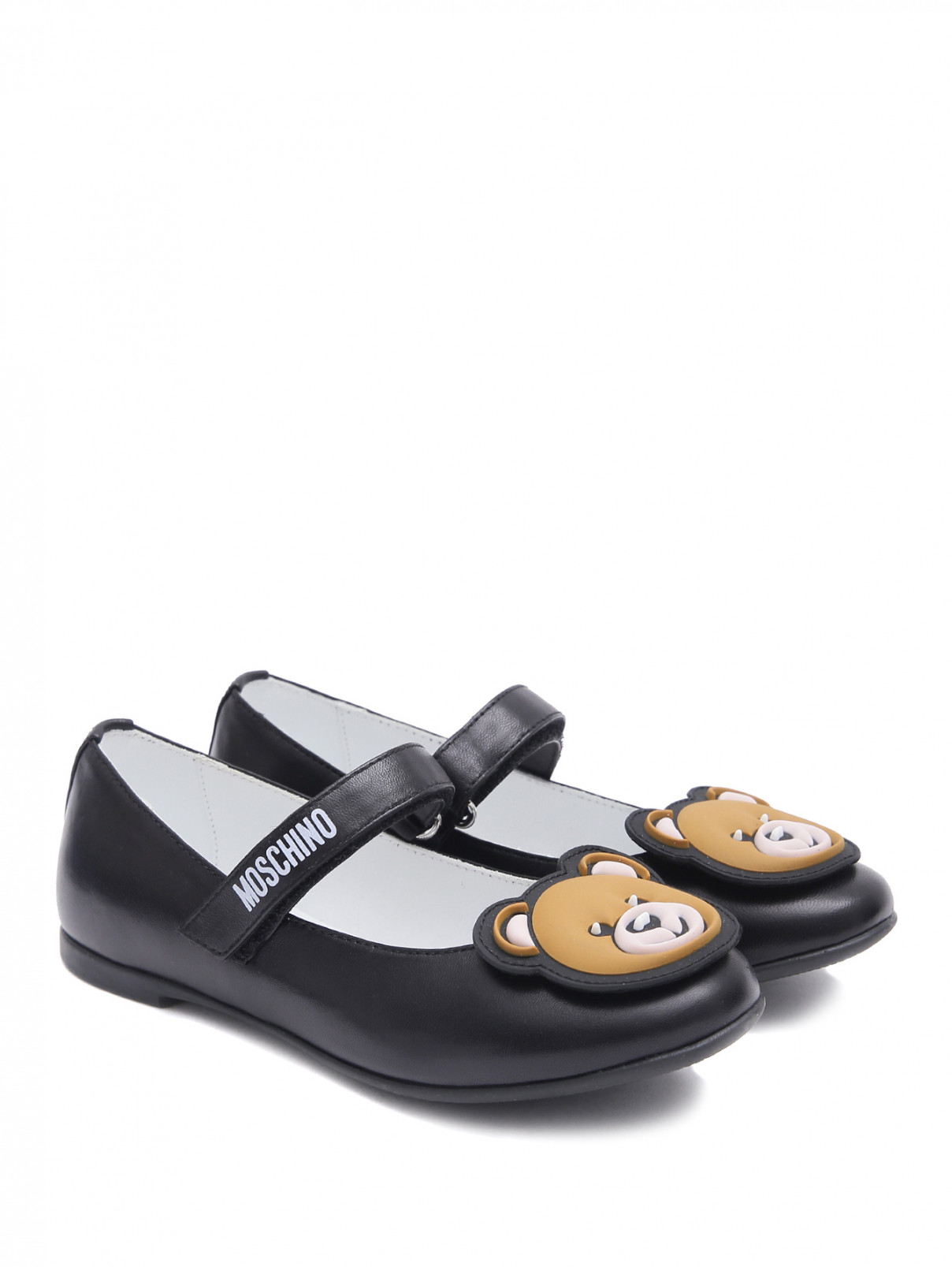 Кожаные туфли с аппликацией Moschino  –  Общий вид  – Цвет:  Черный