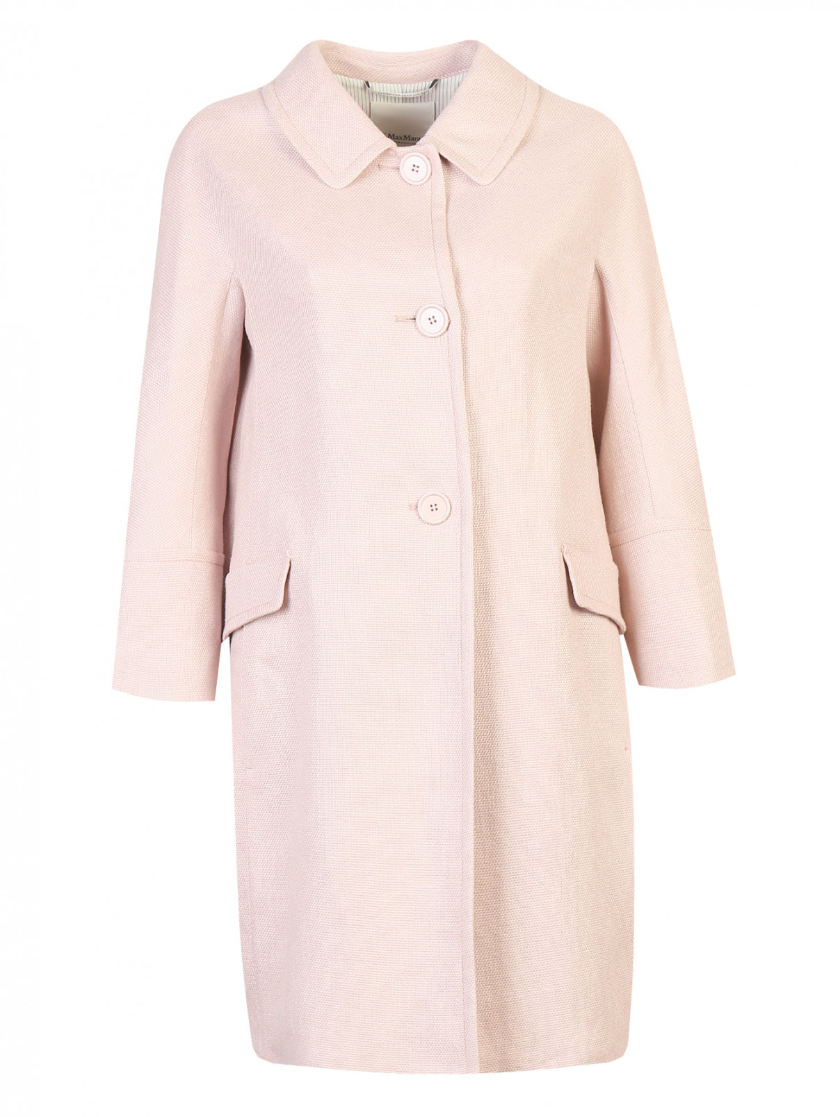 Пальто из льна и хлопка на пуговицах Max Mara  –  Общий вид  – Цвет:  Розовый