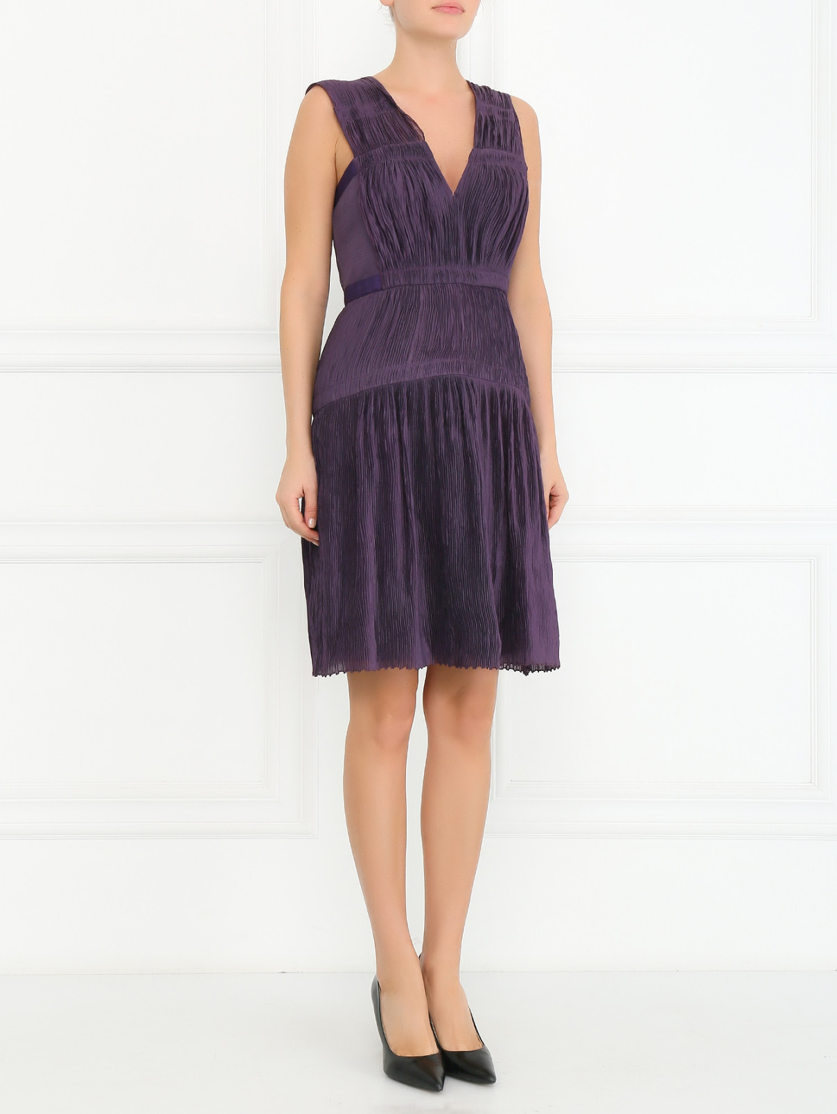 Платье из шелка с драпировкой Alberta Ferretti  –  Модель Общий вид  – Цвет:  Фиолетовый