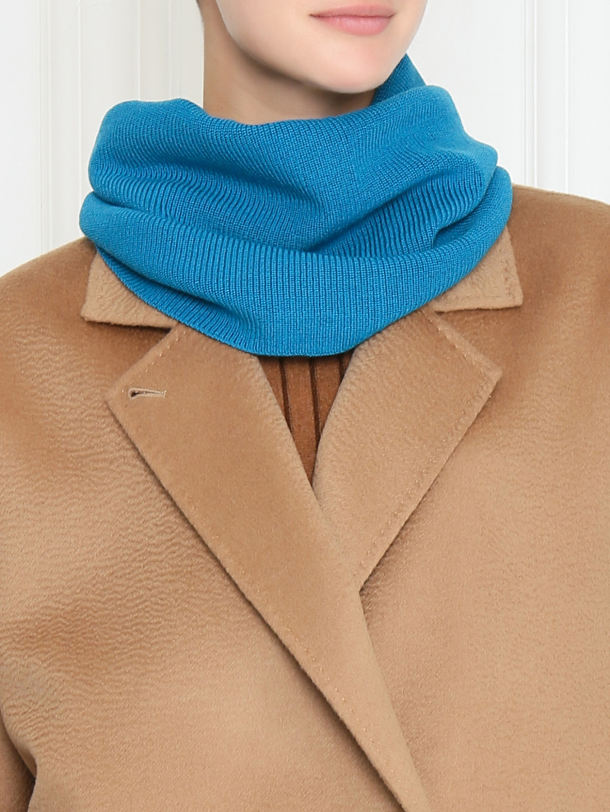 Трикотажный воротник - шарф из шерсти Marina Rinaldi  –  МодельВерхНиз  – Цвет:  Синий
