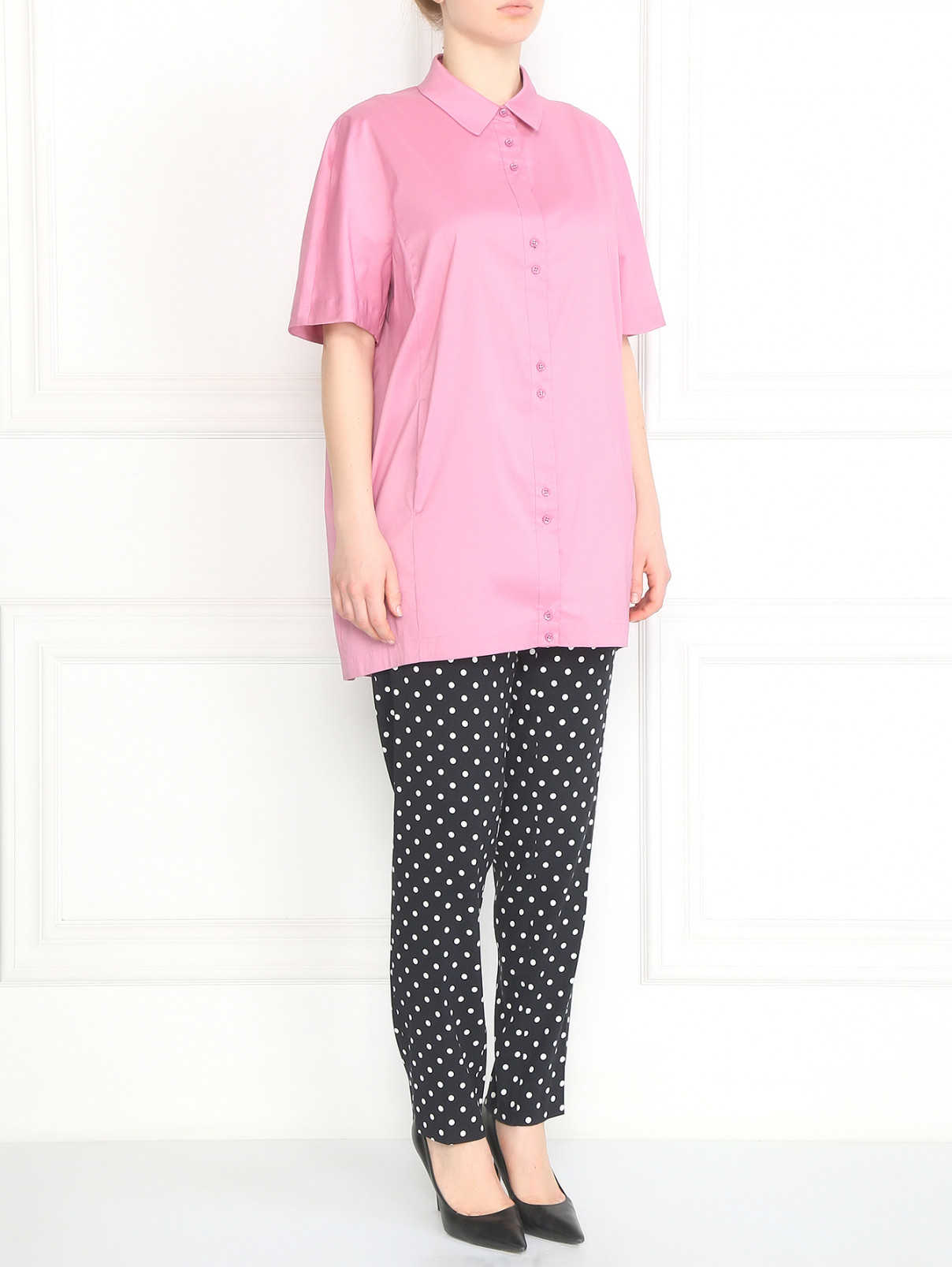 Рубашка из хлопка с короткими рукавами Marina Rinaldi  –  Модель Общий вид  – Цвет:  Розовый