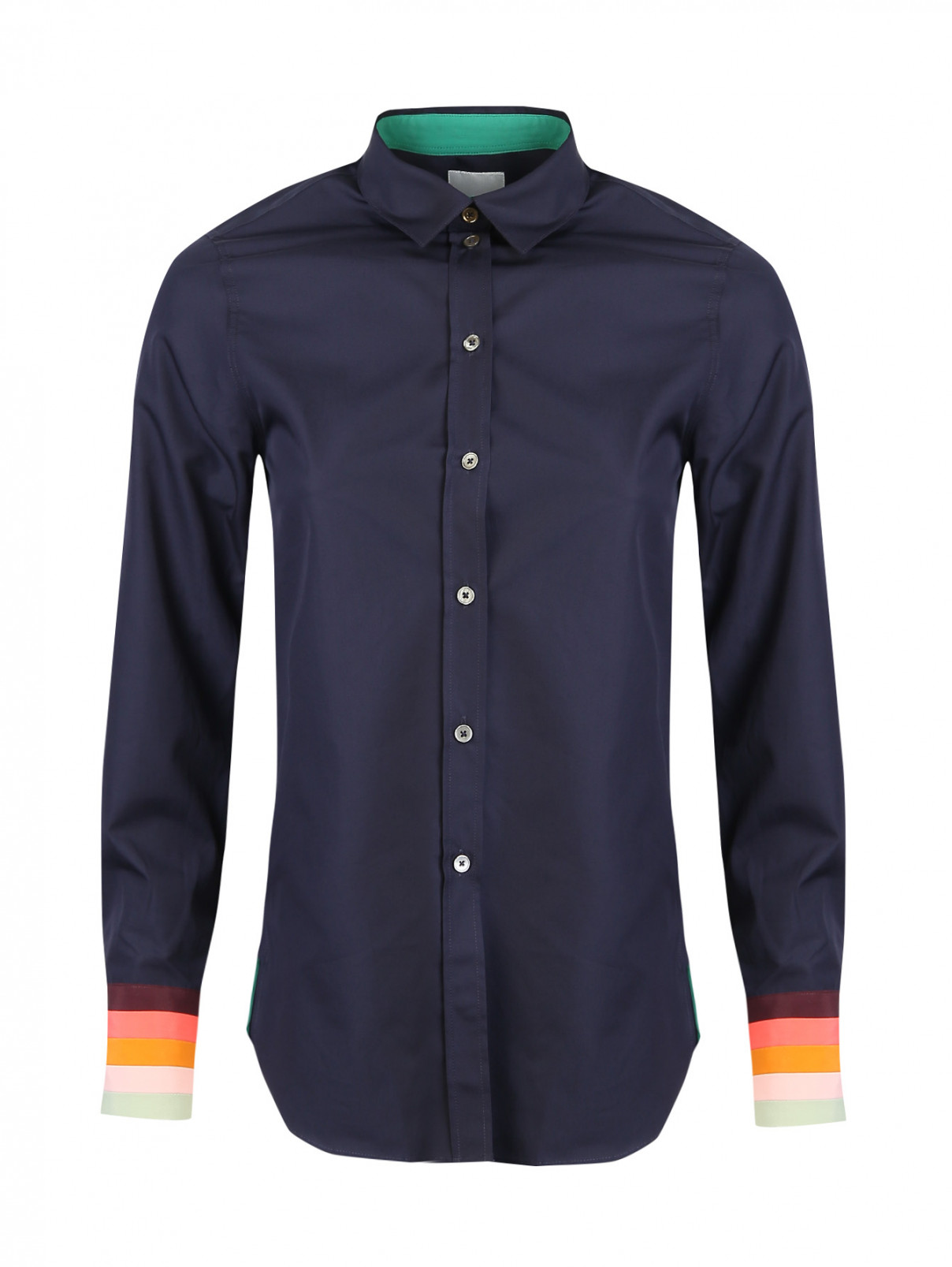 Рубашка хлопковая с контрастными манжетами Paul Smith  –  Общий вид  – Цвет:  Синий