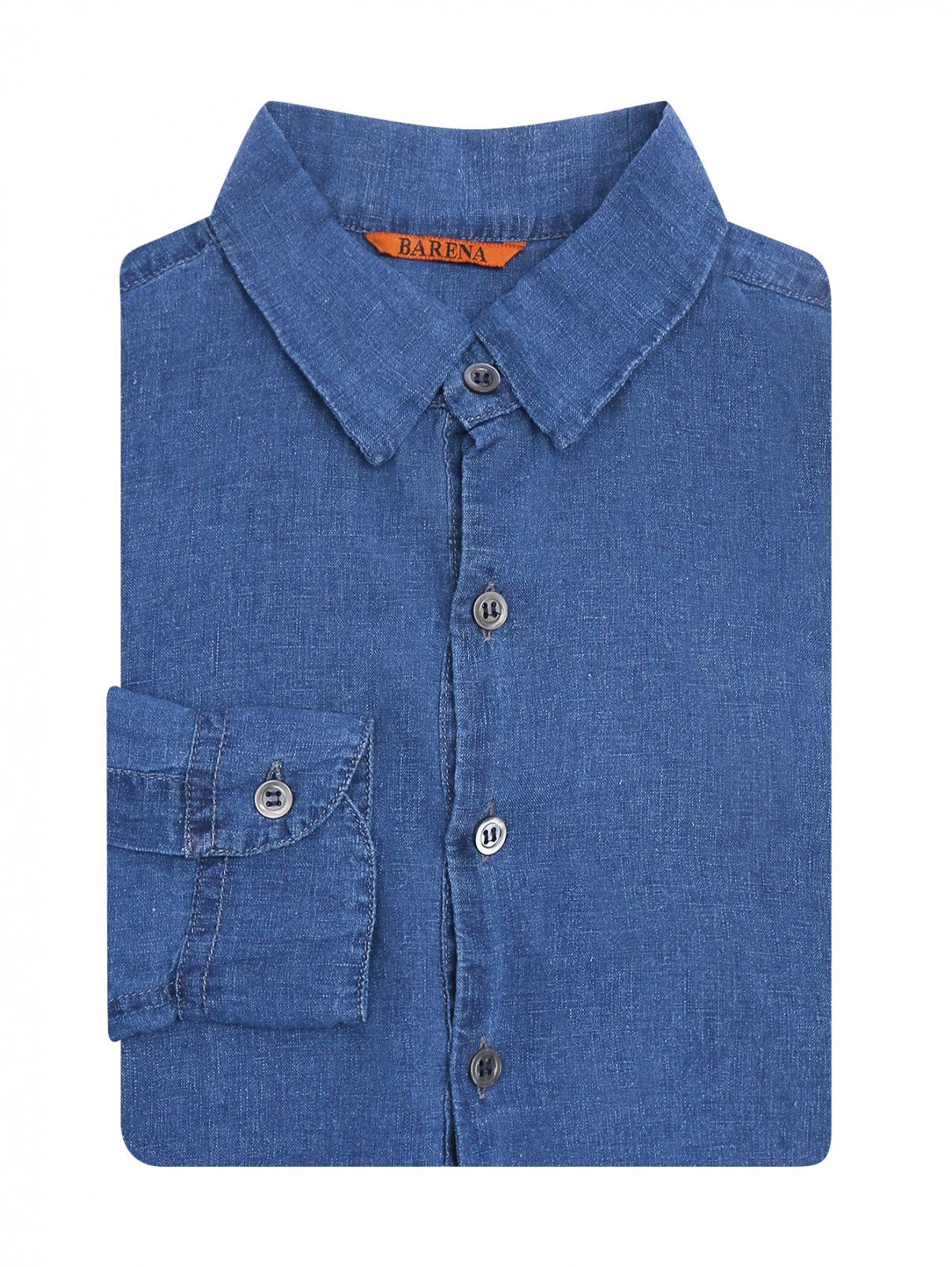 Рубашка изо льна однотонная Barena  –  Общий вид  – Цвет:  Синий