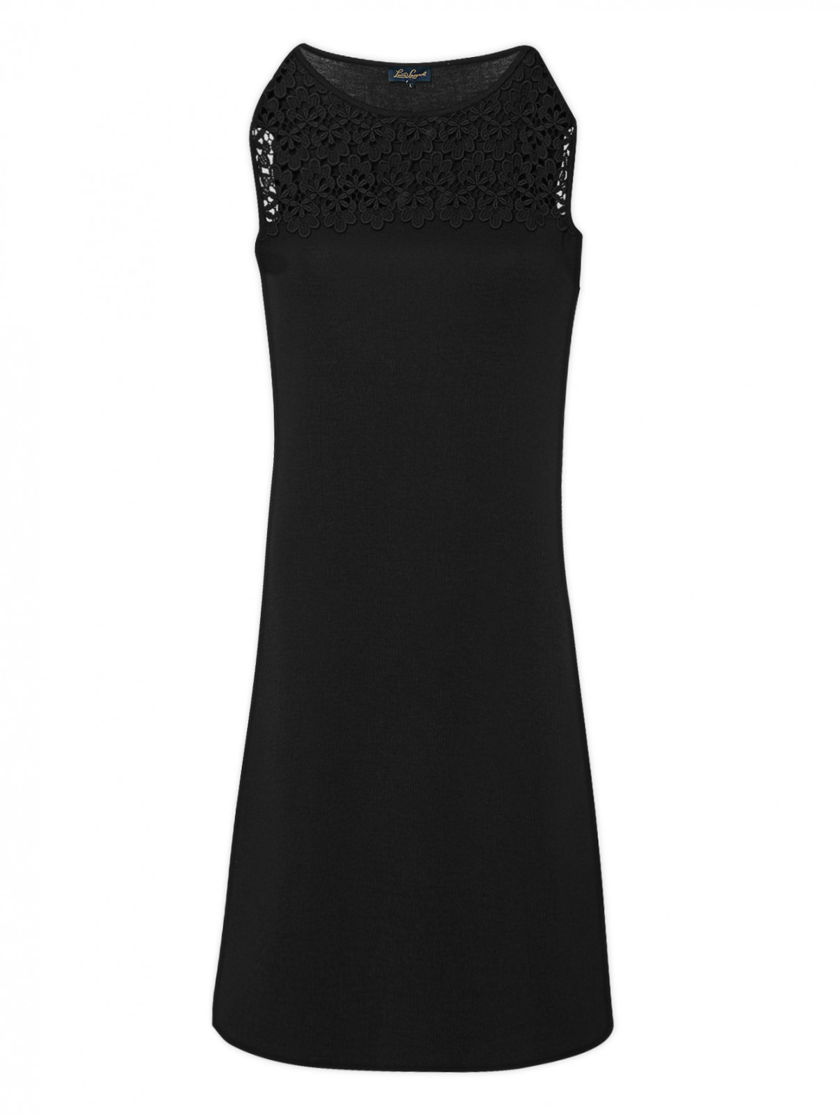 Платье из шерсти с кружевной аппликацией Luisa Spagnoli  –  Общий вид  – Цвет:  Черный