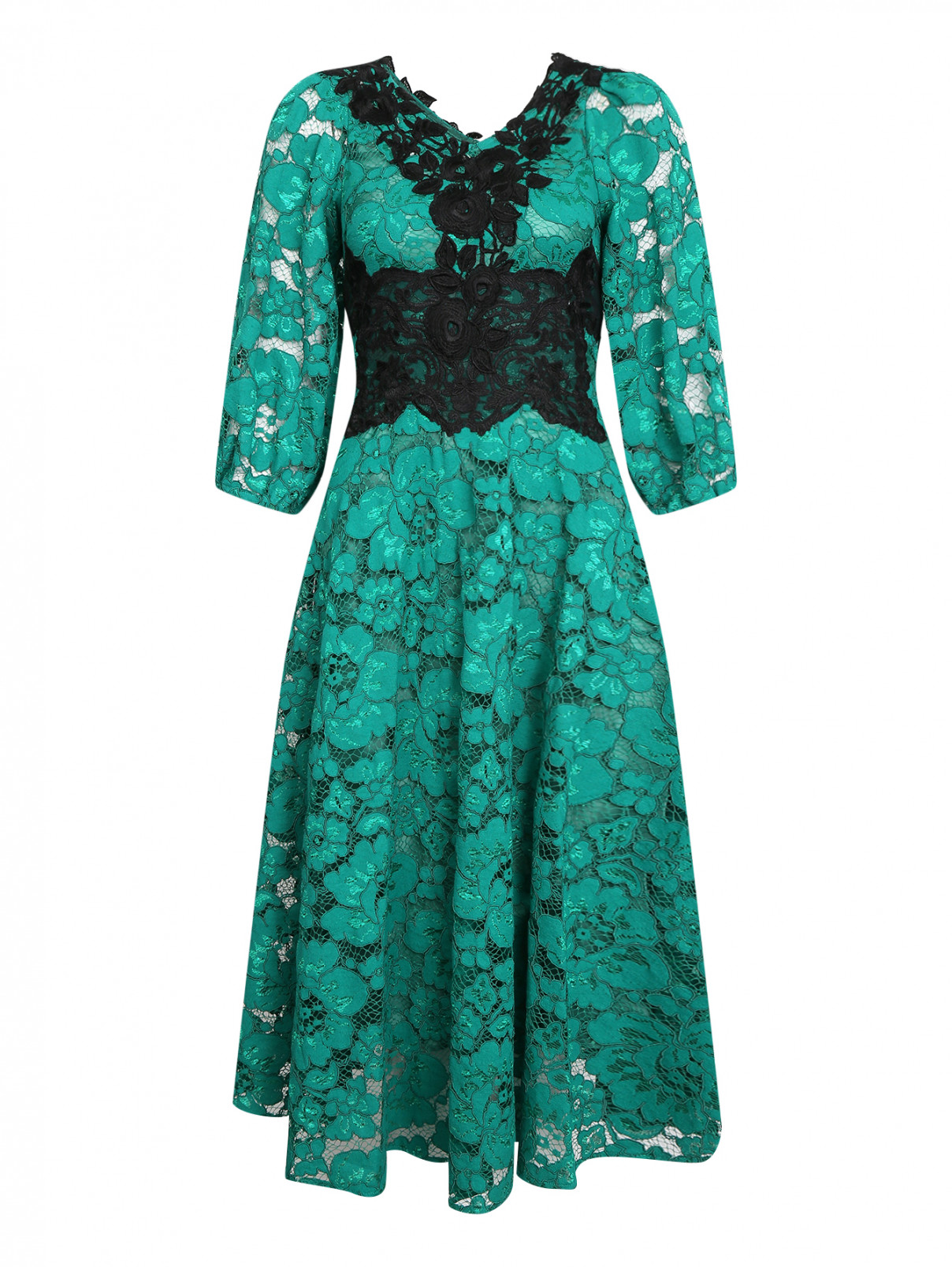 Платье из кружева с контрастной апликацией Antonio Marras  –  Общий вид  – Цвет:  Зеленый