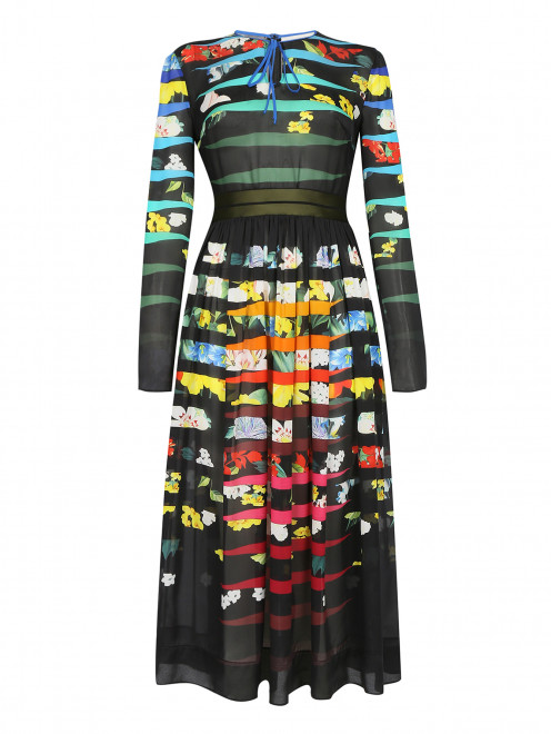 Платье-миди из шелка с цветочным узором - Общий вид