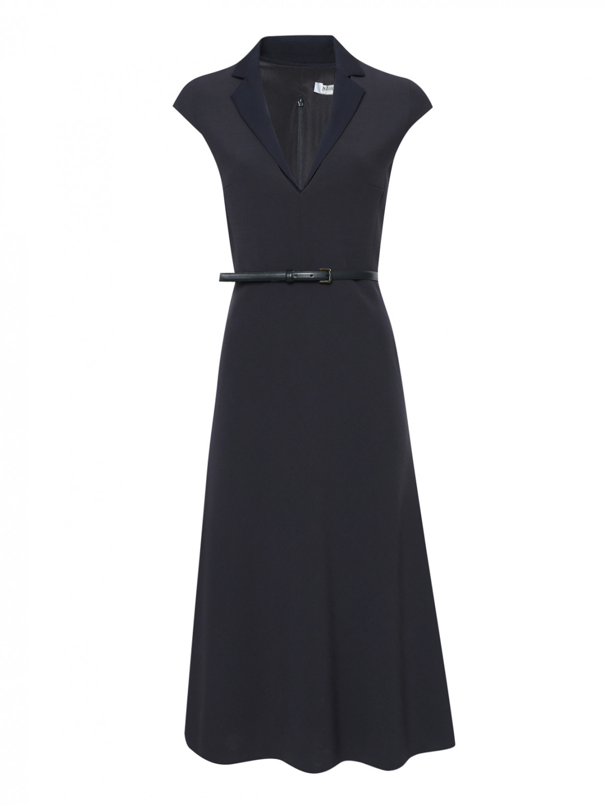 Платье из шерсти со сложным воротником Max Mara  –  Общий вид  – Цвет:  Синий