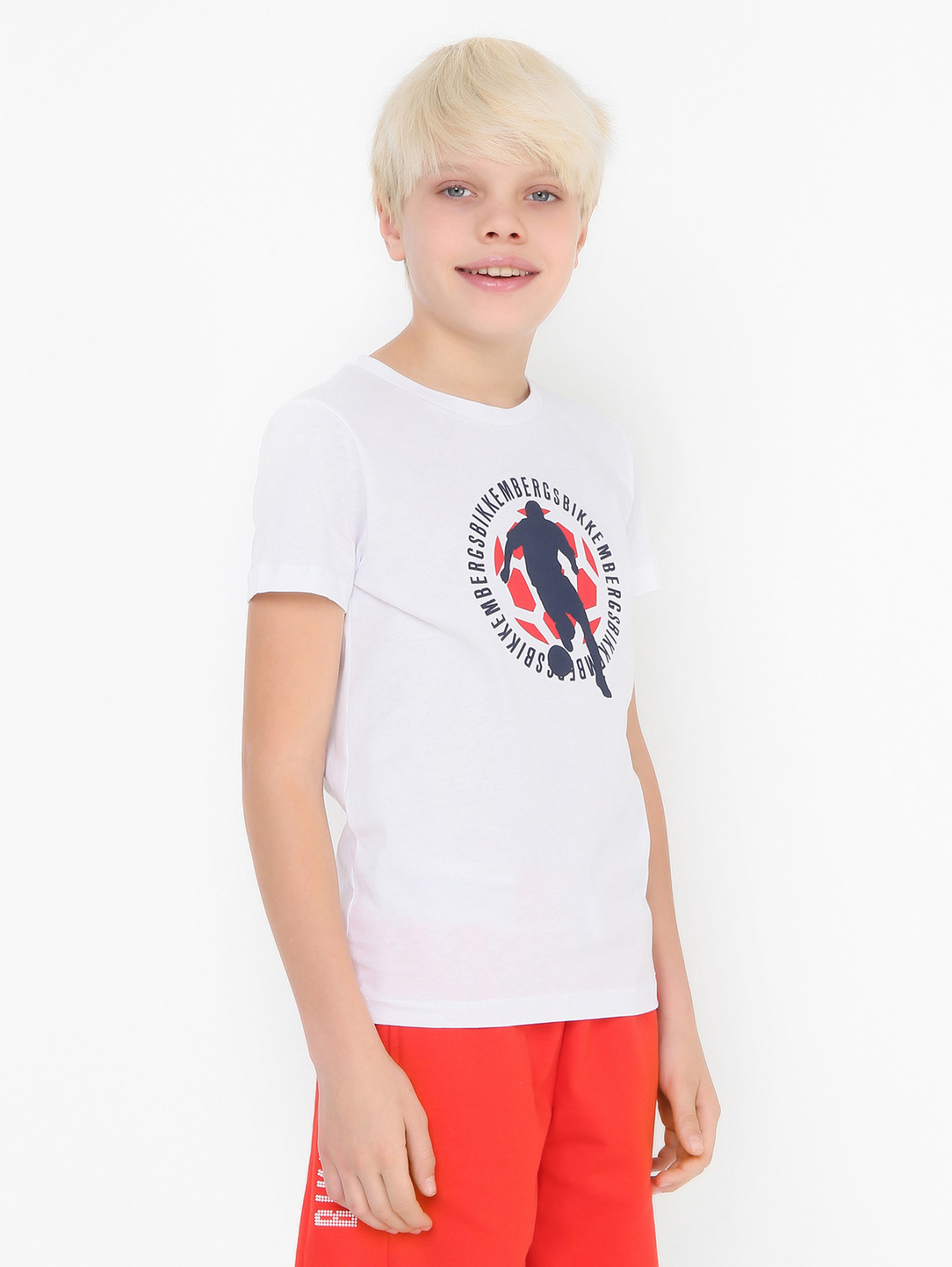 Хлопковая футболка с принтом Bikkembergs  –  МодельВерхНиз  – Цвет:  Белый