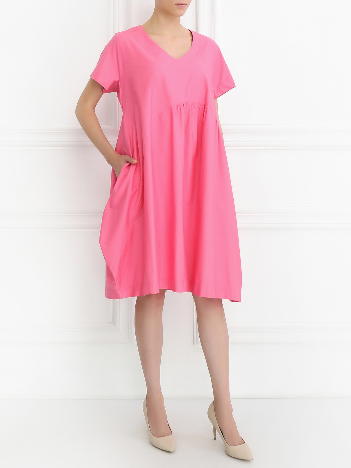 Платье из хлопка свободного кроя с карманами Isola Marras  –  Модель Общий вид  – Цвет:  Розовый
