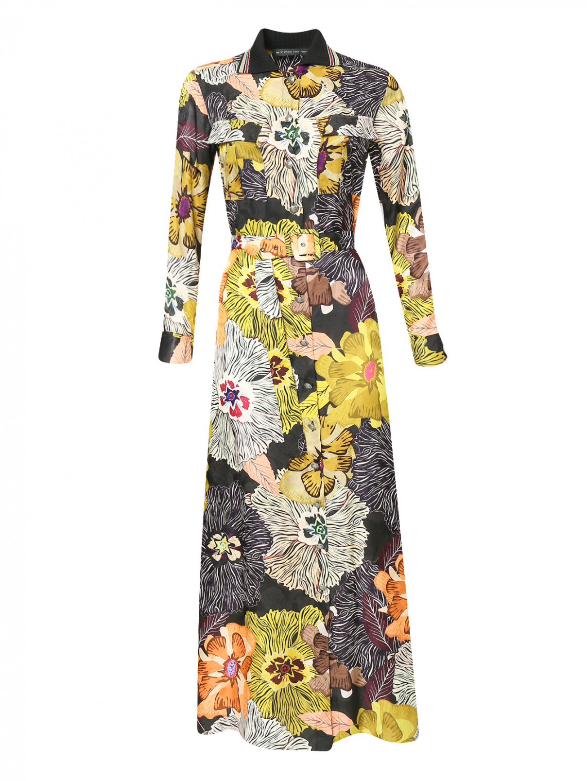 Платье-макси из смешанного шелка с узором Etro  –  Общий вид  – Цвет:  Узор