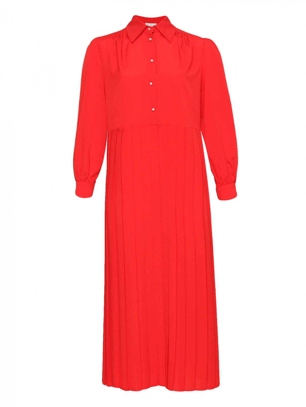 Платье-миди с контрастными пуговицами Ли-Лу  –  Общий вид  – Цвет:  Красный