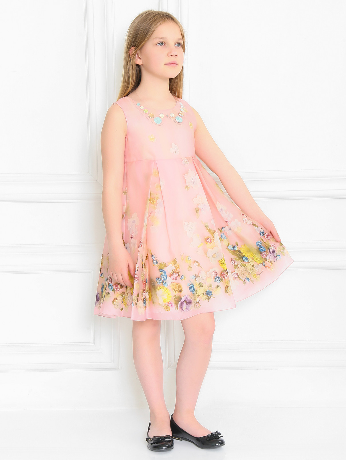Платье из шелка с цветочным узором MiMiSol  –  Модель Общий вид  – Цвет:  Розовый
