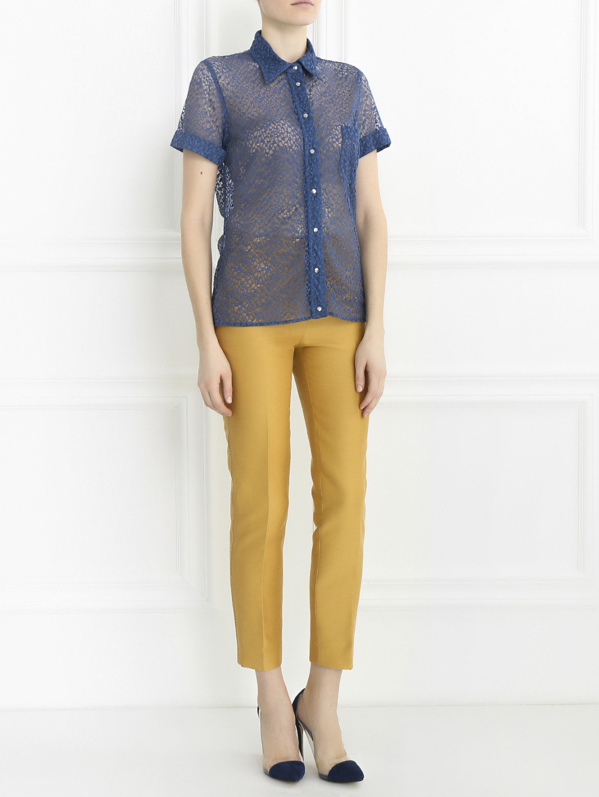 Блуза из нейлона с перфорацией Jean Paul Gaultier  –  Модель Общий вид  – Цвет:  Синий