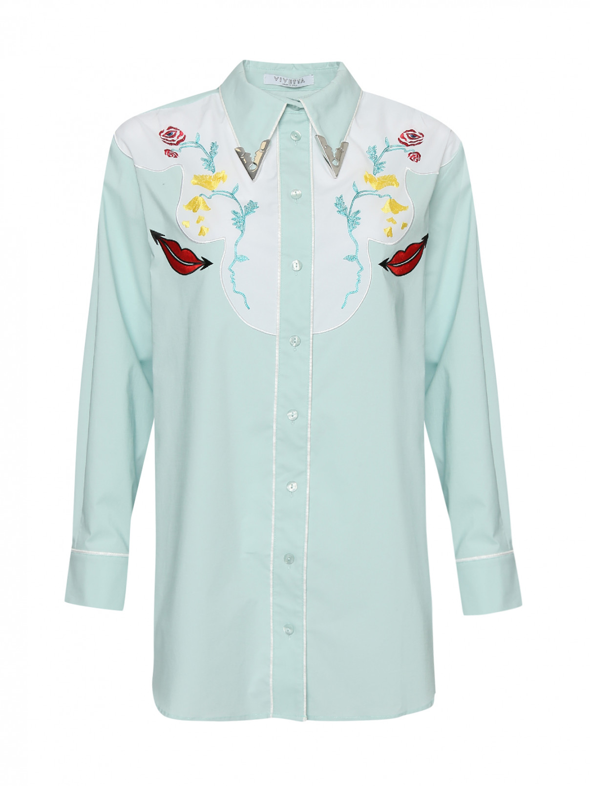Блуза из хлопка с вышивкой Vivetta  –  Общий вид  – Цвет:  Синий
