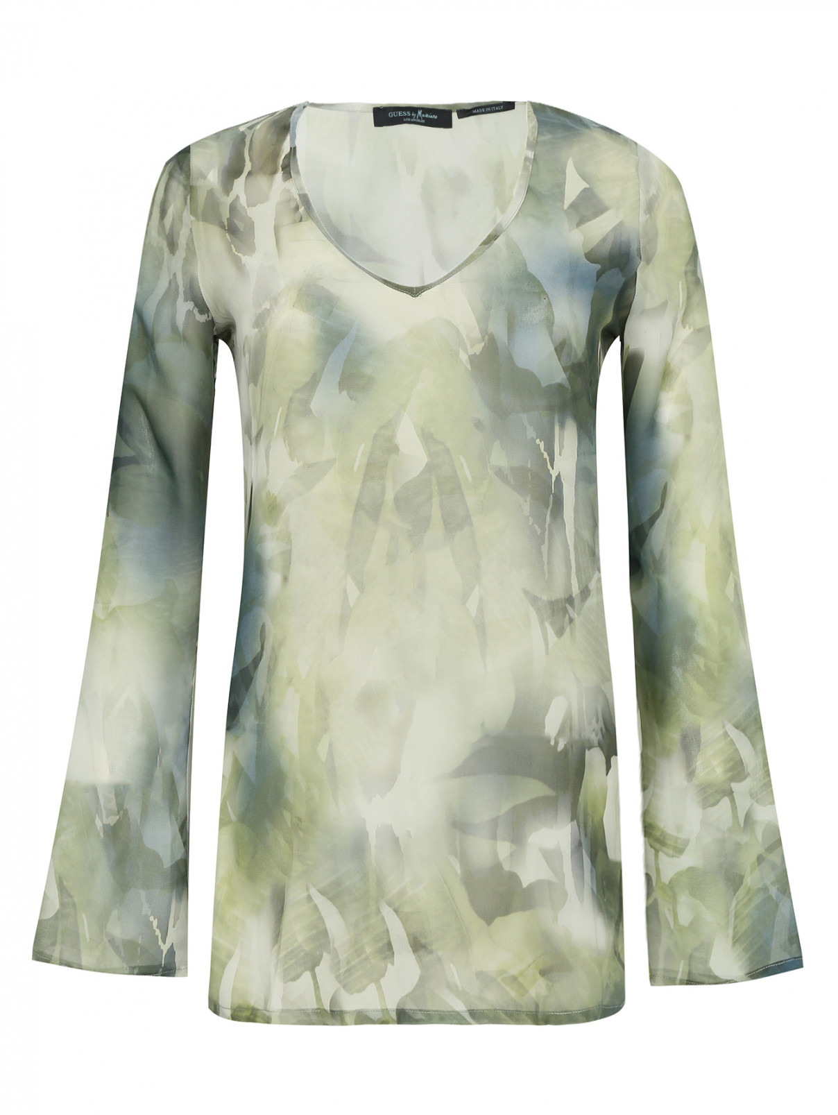 Блуза с V-образным вырезом и узором Guess by Marciano  –  Общий вид  – Цвет:  Зеленый