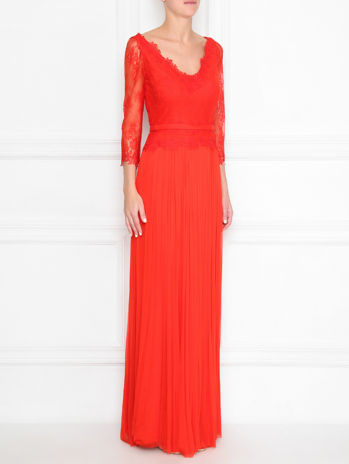 Платье-макси из шелка с кружевной отделкой Rosa Clara  –  МодельВерхНиз  – Цвет:  Красный