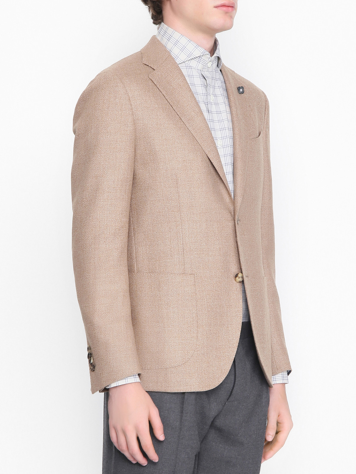 Пиджак из шерсти с узором LARDINI  –  МодельВерхНиз  – Цвет:  Бежевый
