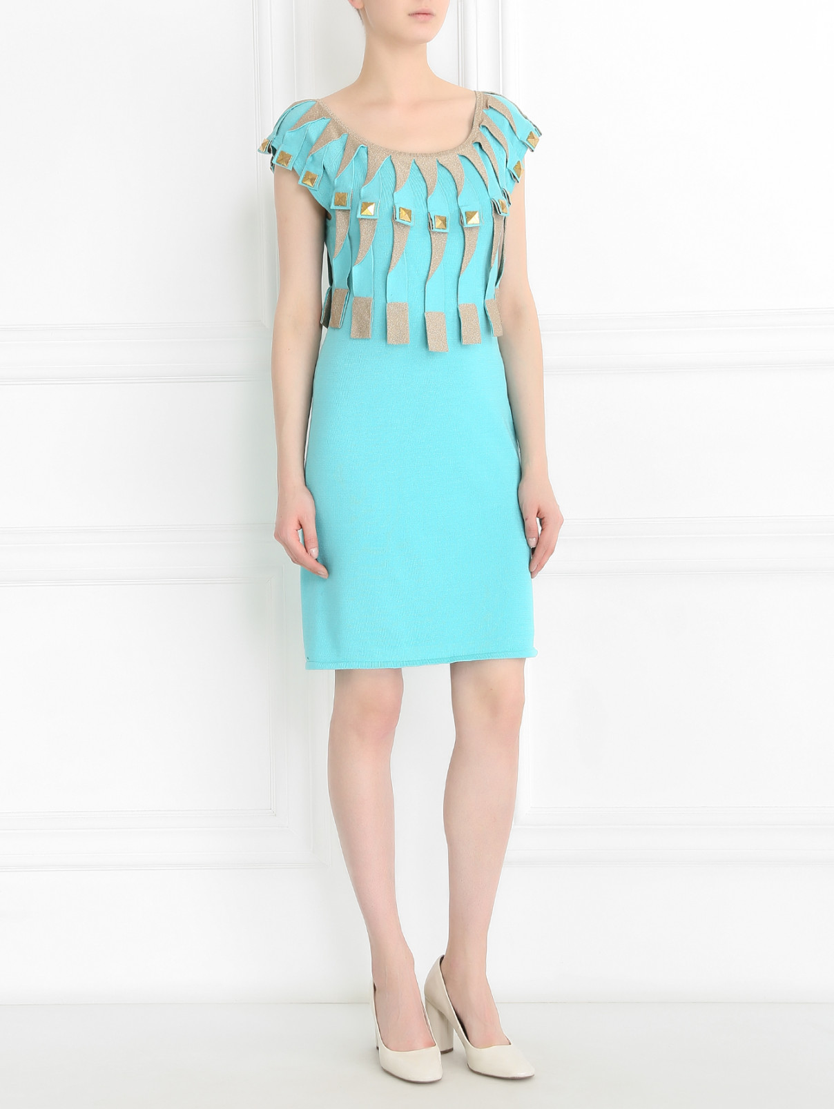 Платье-мини с декором Temperley London  –  Модель Общий вид  – Цвет:  Синий