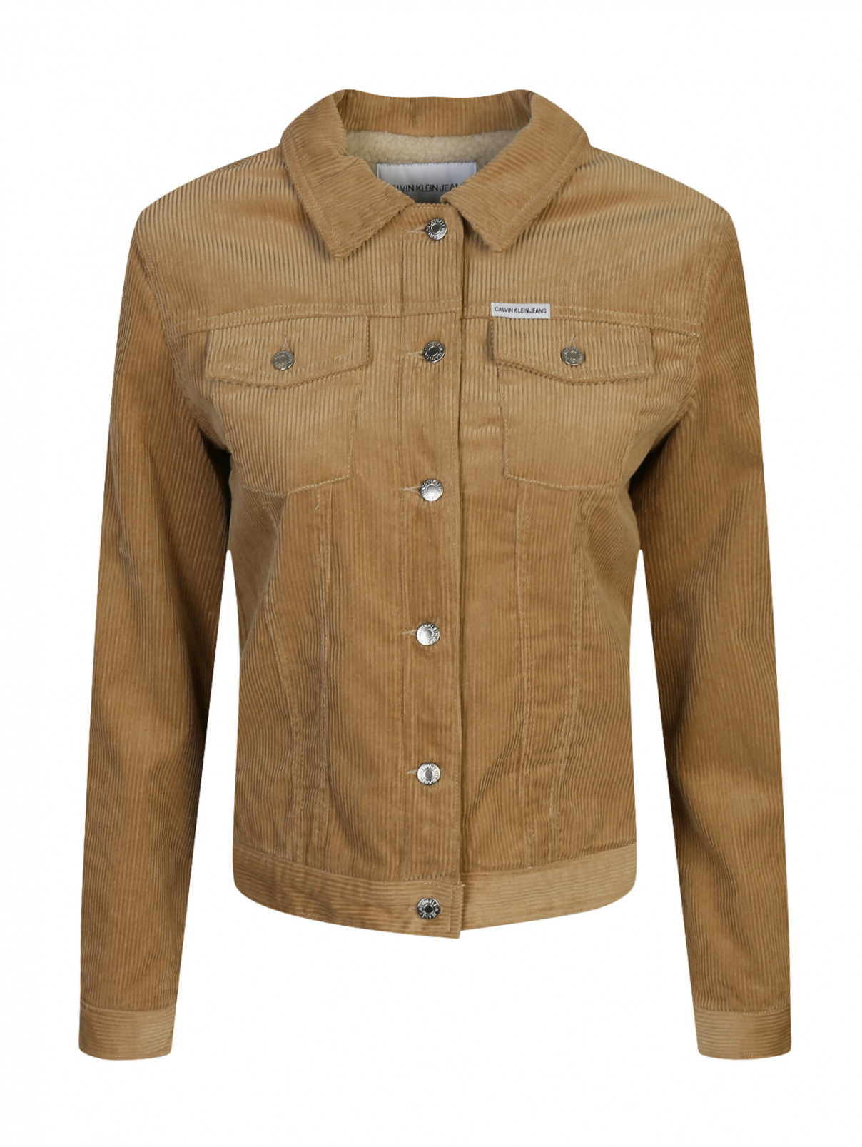 Вельветовая куртка с накладными карманами Calvin Klein  –  Общий вид  – Цвет:  Бежевый
