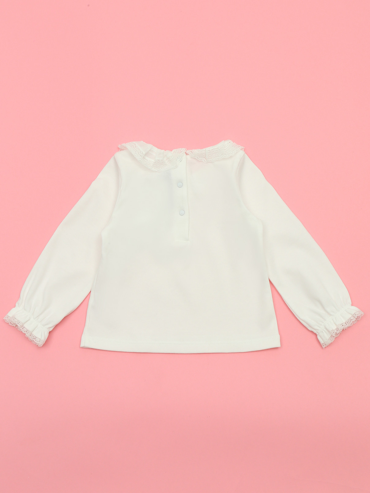 Блузка из хлопка декорированная кружевом Baby Dior  –  Общий вид  – Цвет:  Белый
