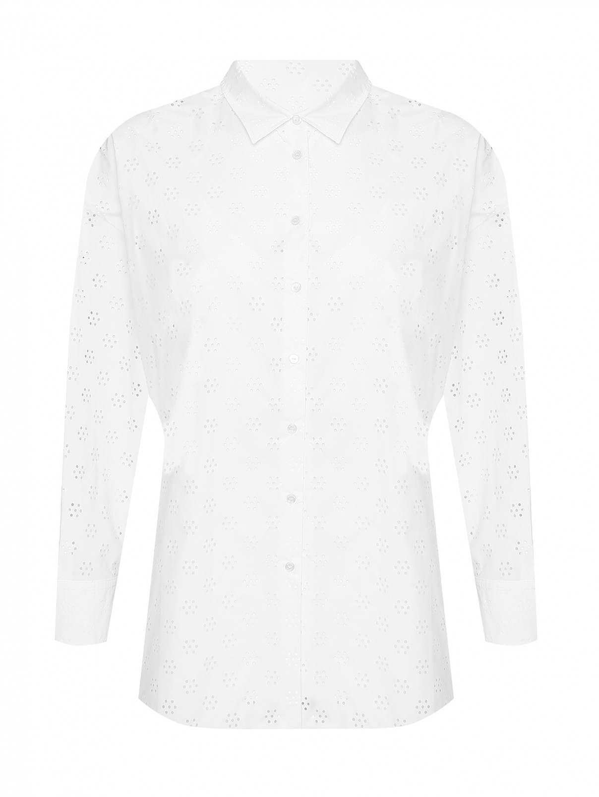 Рубашка из хлопка с перфорацией Marina Rinaldi  –  Общий вид  – Цвет:  Белый