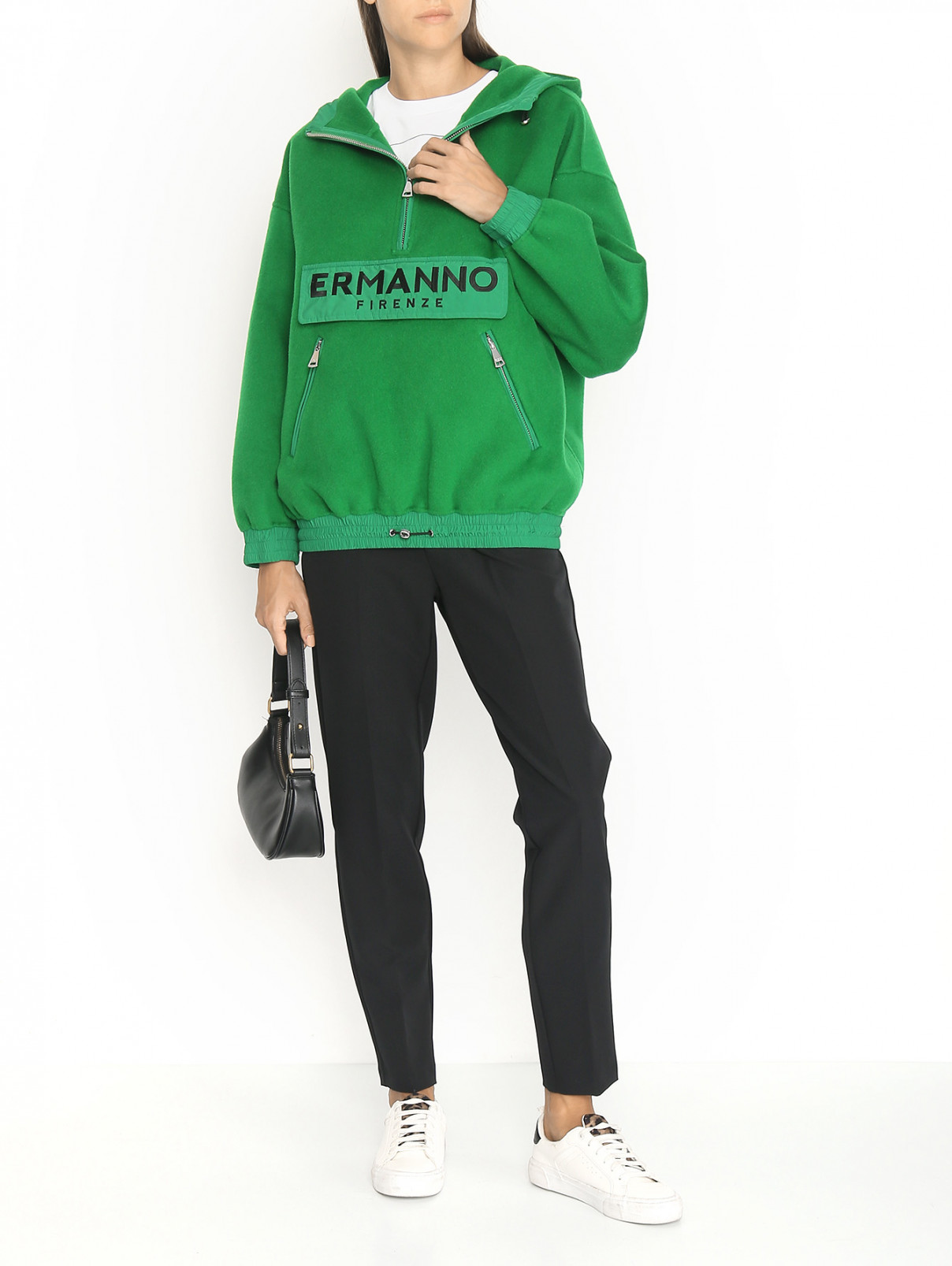 Куртка из смешанной шерсти с капюшоном Ermanno Firenze  –  МодельОбщийВид  – Цвет:  Зеленый