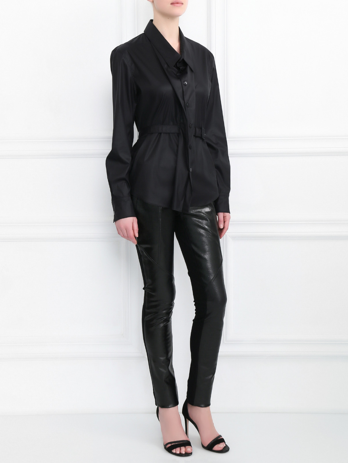 Блуза асимметричного кроя с поясом Jean Paul Gaultier  –  Модель Общий вид  – Цвет:  Черный